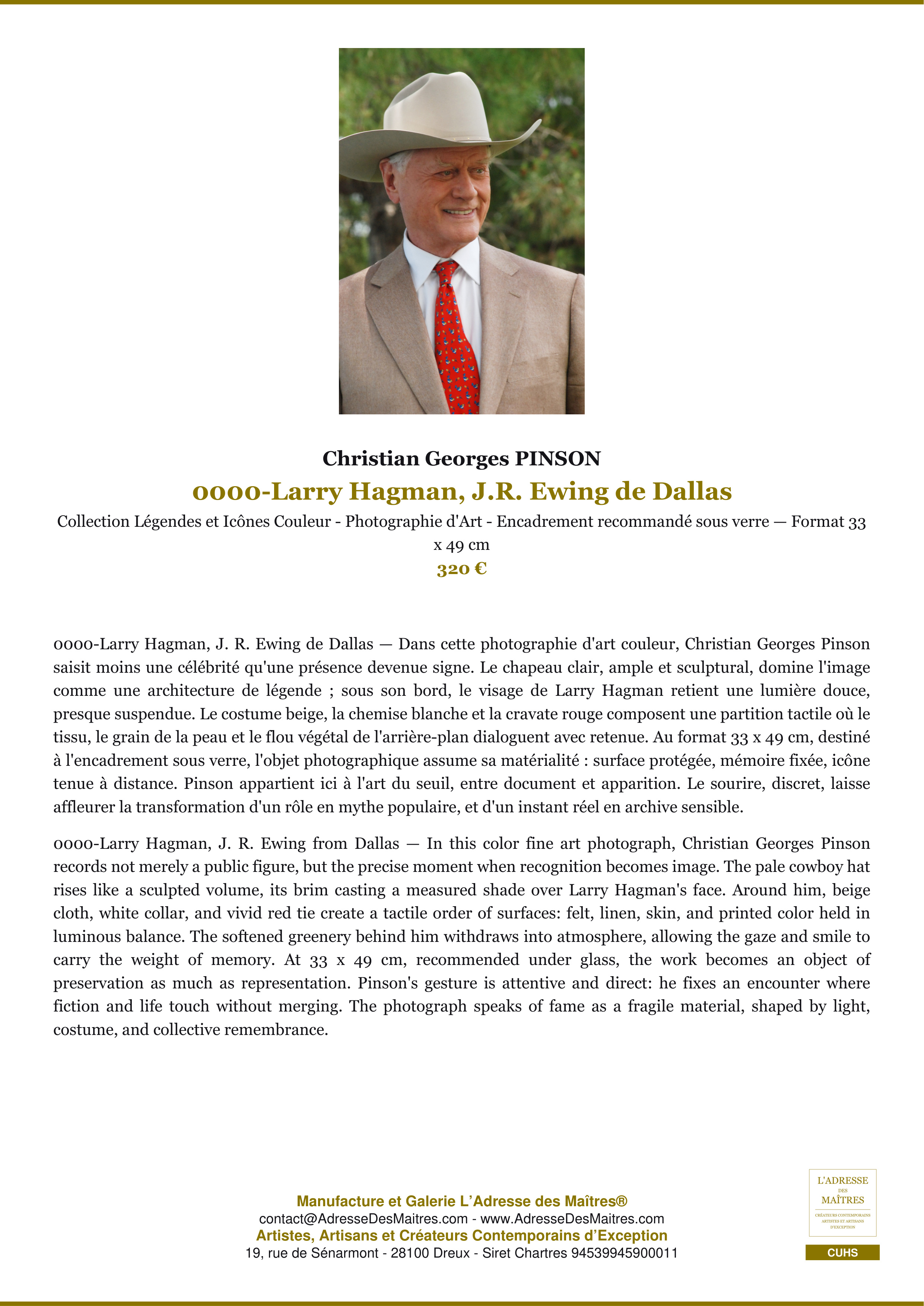 Fiche Premium — 0000-Larry Hagman, J.R. Ewing de Dallas — Christian Georges PINSON — L'Adresse des Maîtres®