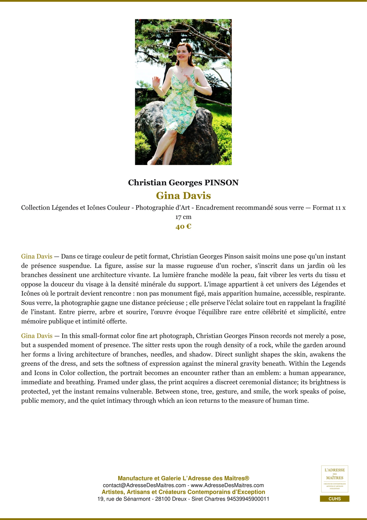Fiche Premium - Gina Davis - Christian Georges PINSON - L'Adresse des Maîtres®
