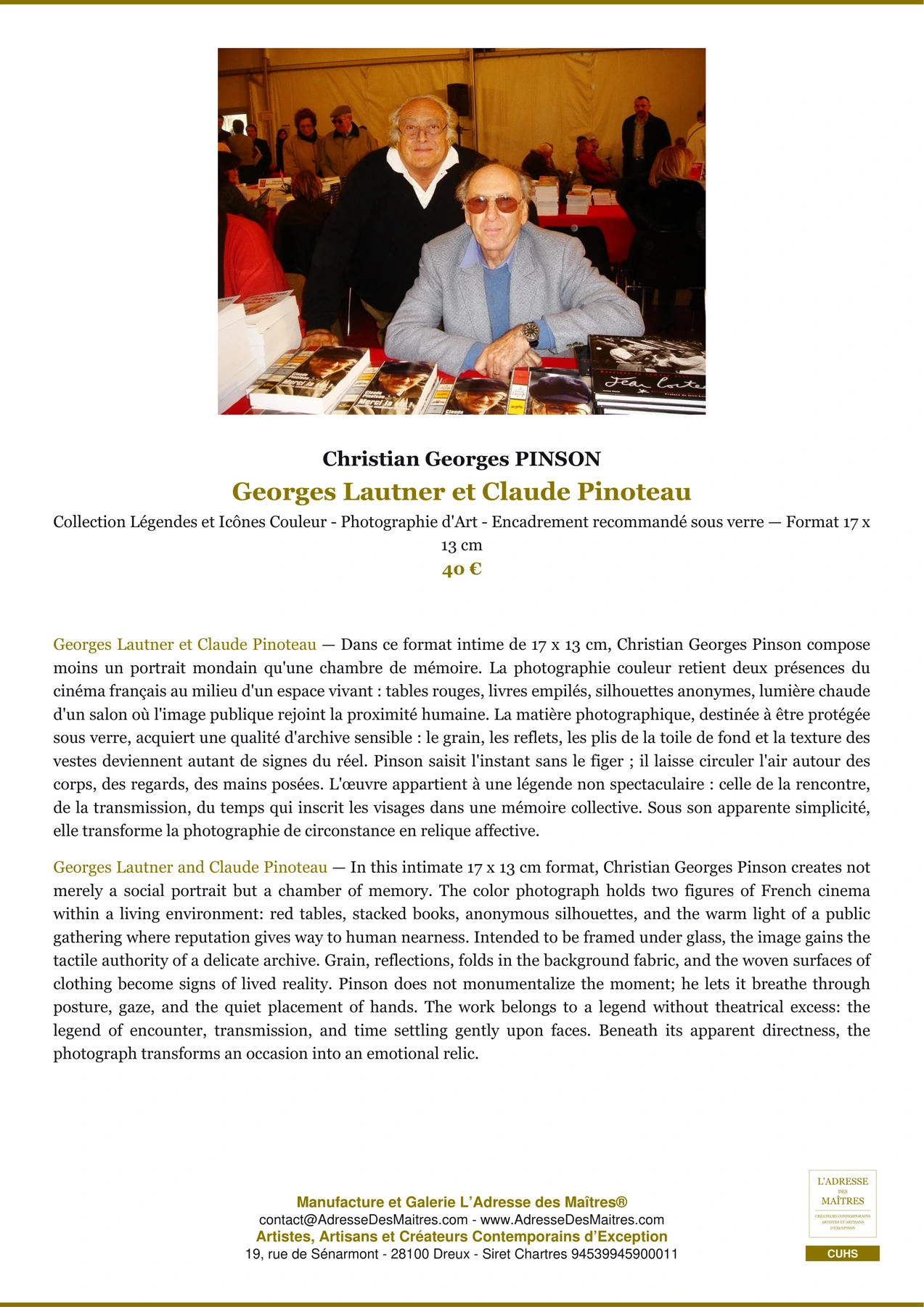 Fiche Premium - Georges Lautner et Claude Pinoteau - Christian Georges PINSON - L'Adresse des Maîtres®