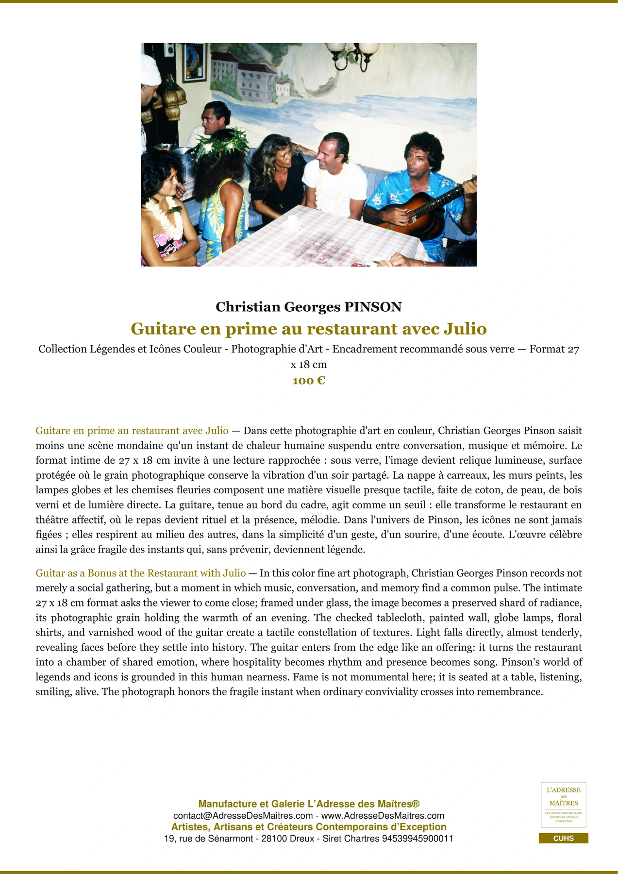 Fiche Premium - Guitare en prime au restaurant avec Julio - Christian Georges PINSON - L'Adresse des Maîtres®