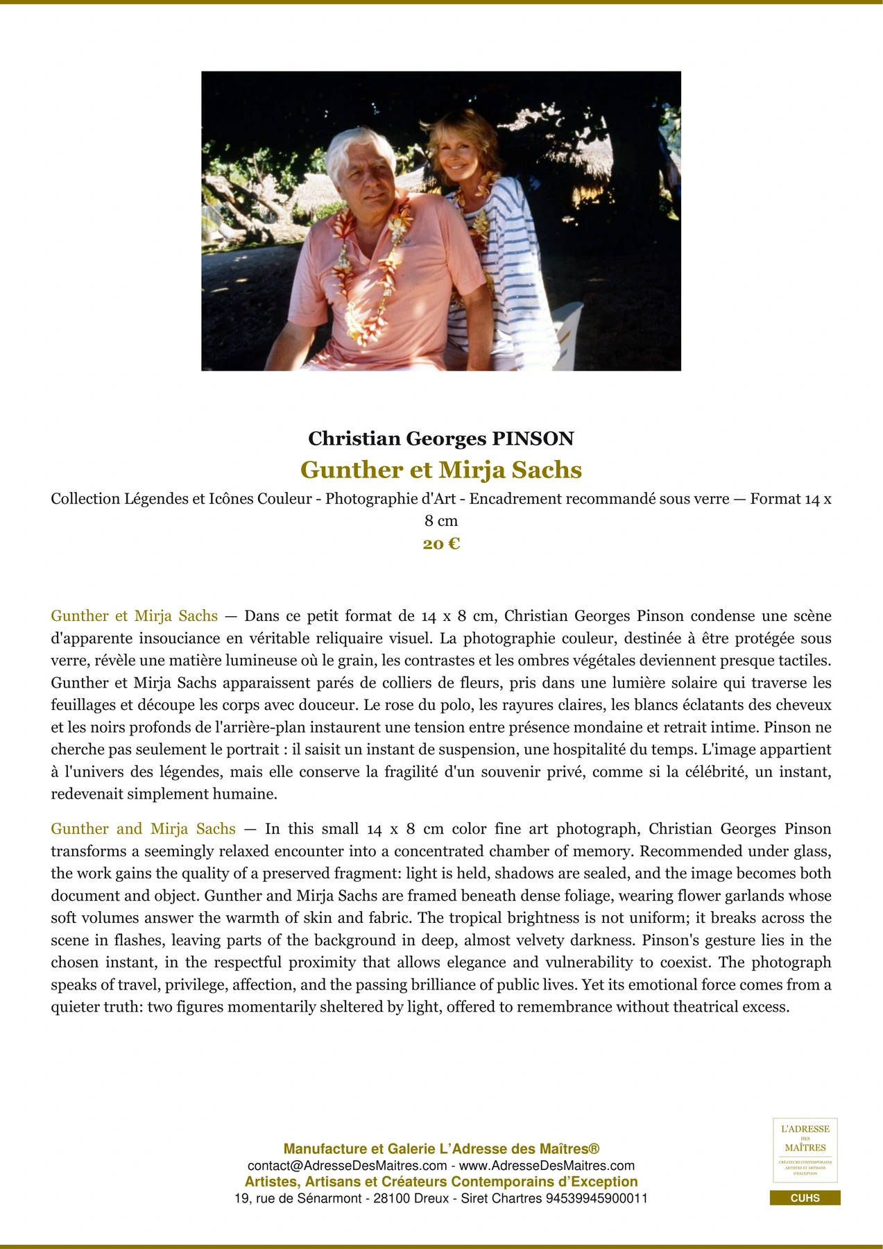 Fiche Premium - Gunther et Mirja Sachs - Christian Georges PINSON - L'Adresse des Maîtres®