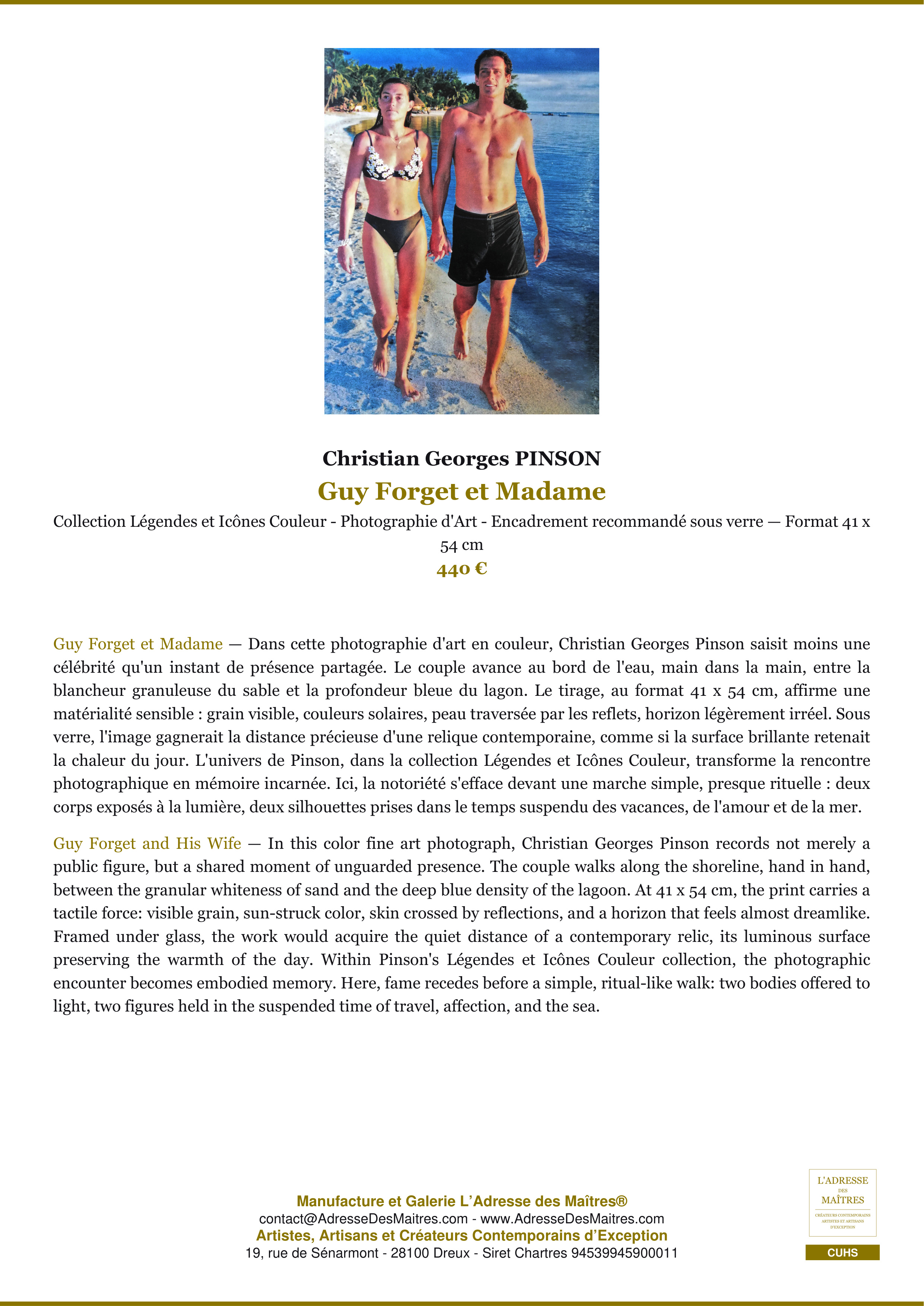 Fiche Premium — Guy Forget et Madame — Christian Georges PINSON — L'Adresse des Maîtres®