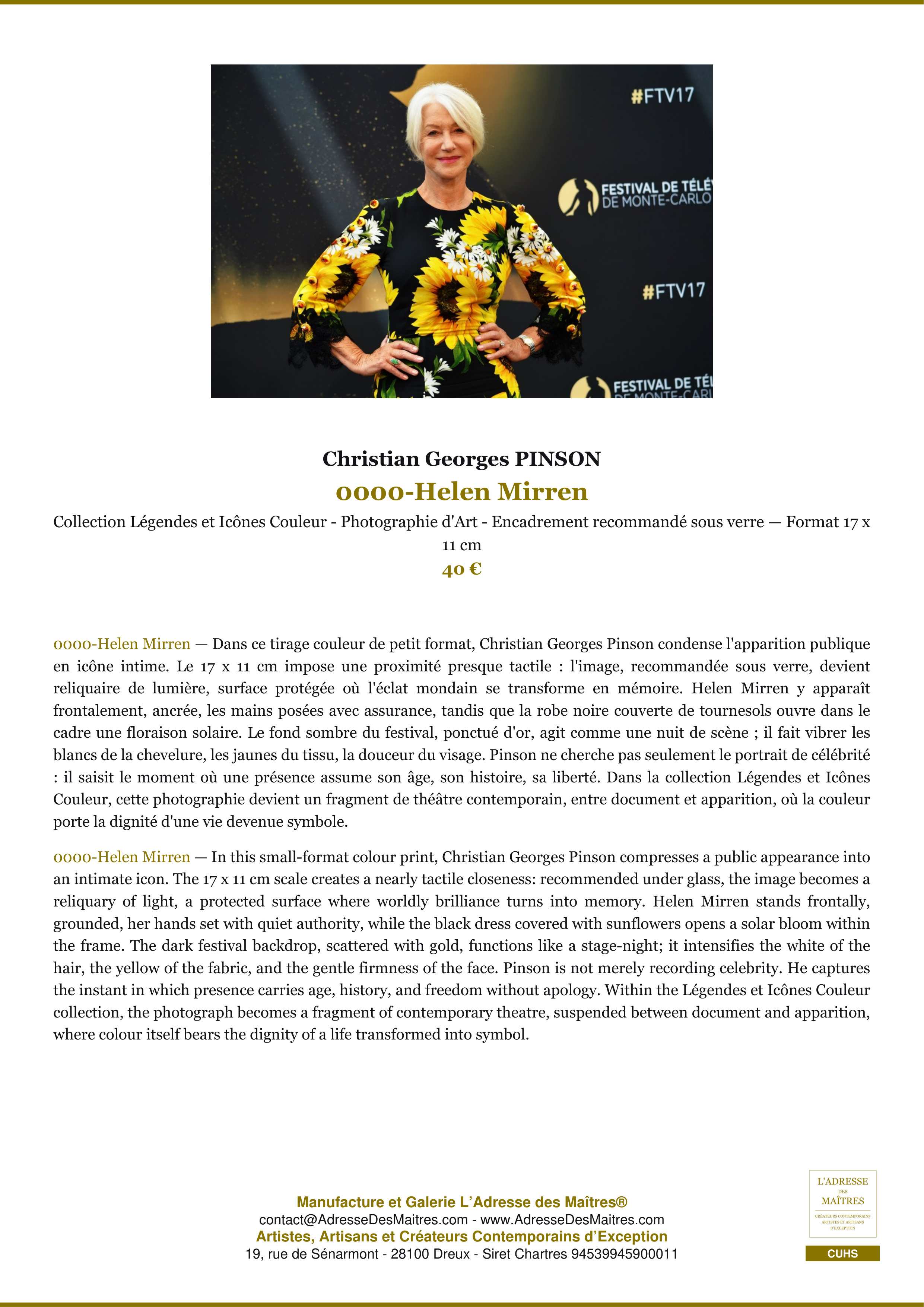 Fiche Premium — 0000-Helen Mirren — Christian Georges PINSON — L'Adresse des Maîtres®