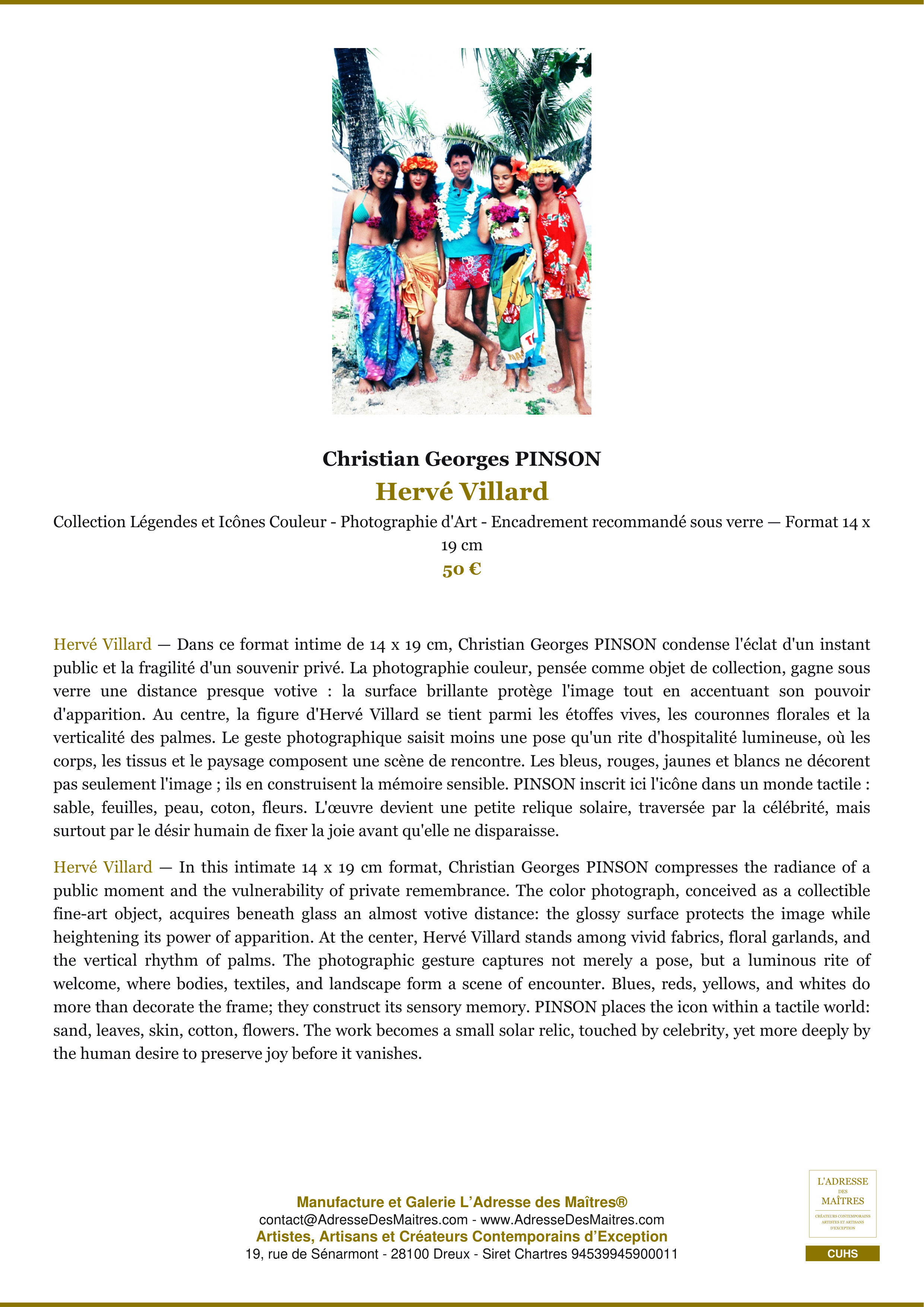 Fiche Premium — Hervé Villard — Christian Georges PINSON — L'Adresse des Maîtres®