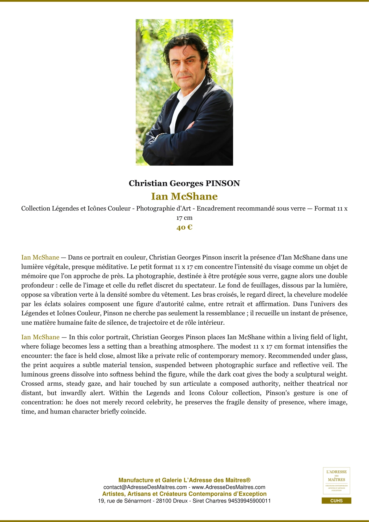 Fiche Premium - Ian McShane - Christian Georges PINSON - L'Adresse des Maîtres®