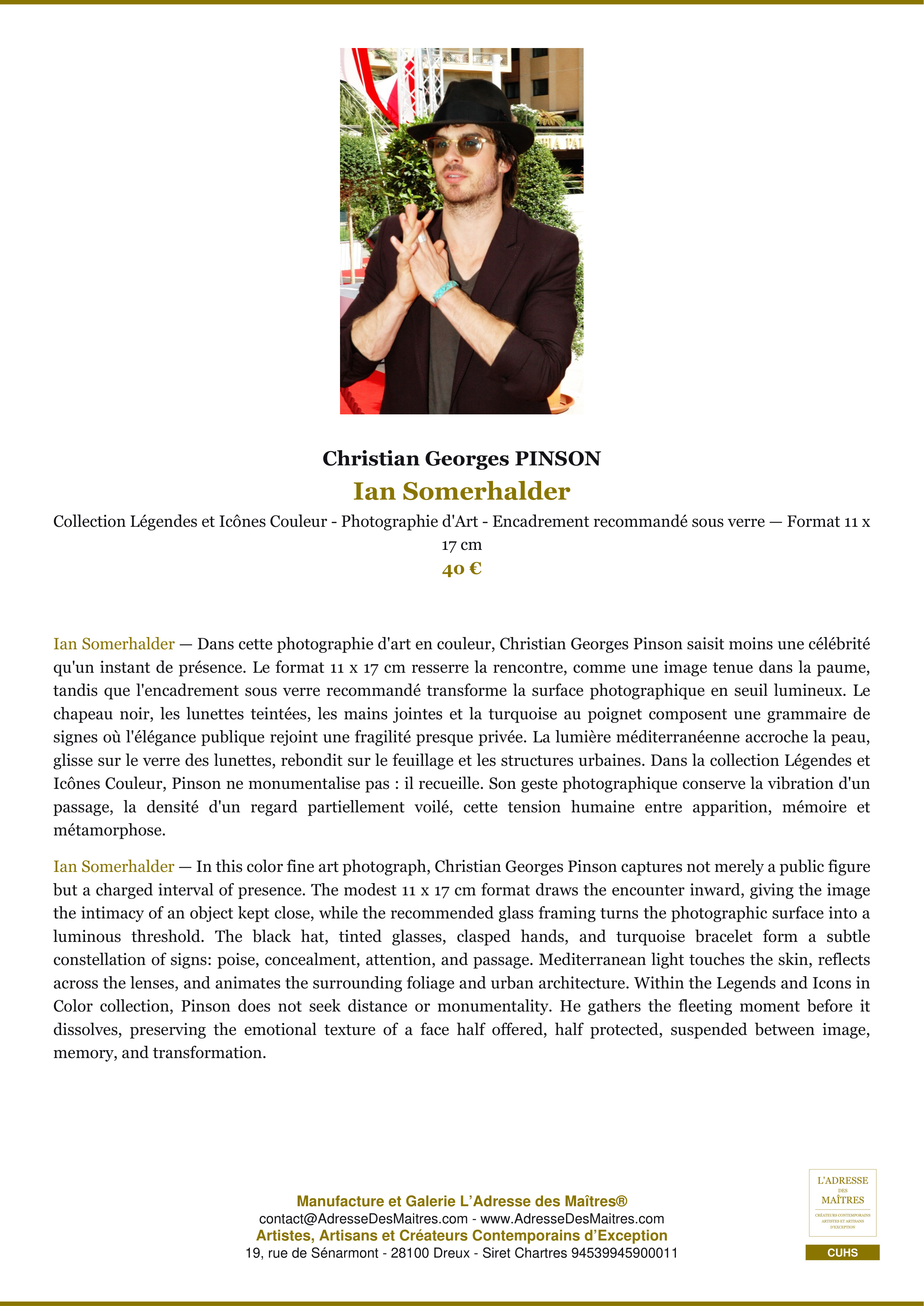 Fiche Premium — Ian Somerhalder — Christian Georges PINSON — L'Adresse des Maîtres®