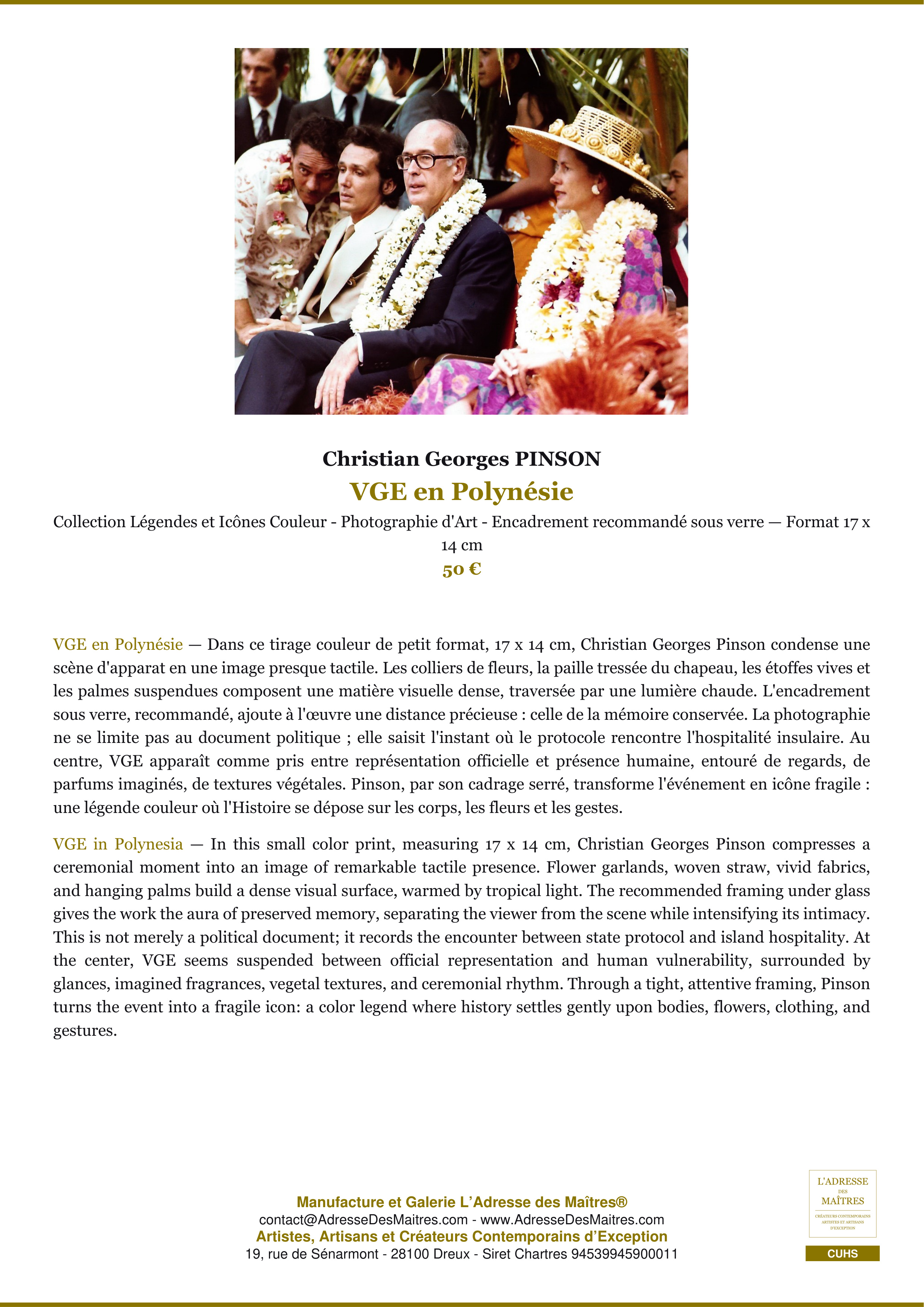 Fiche Premium — VGE en Polynésie — Christian Georges PINSON — L'Adresse des Maîtres®