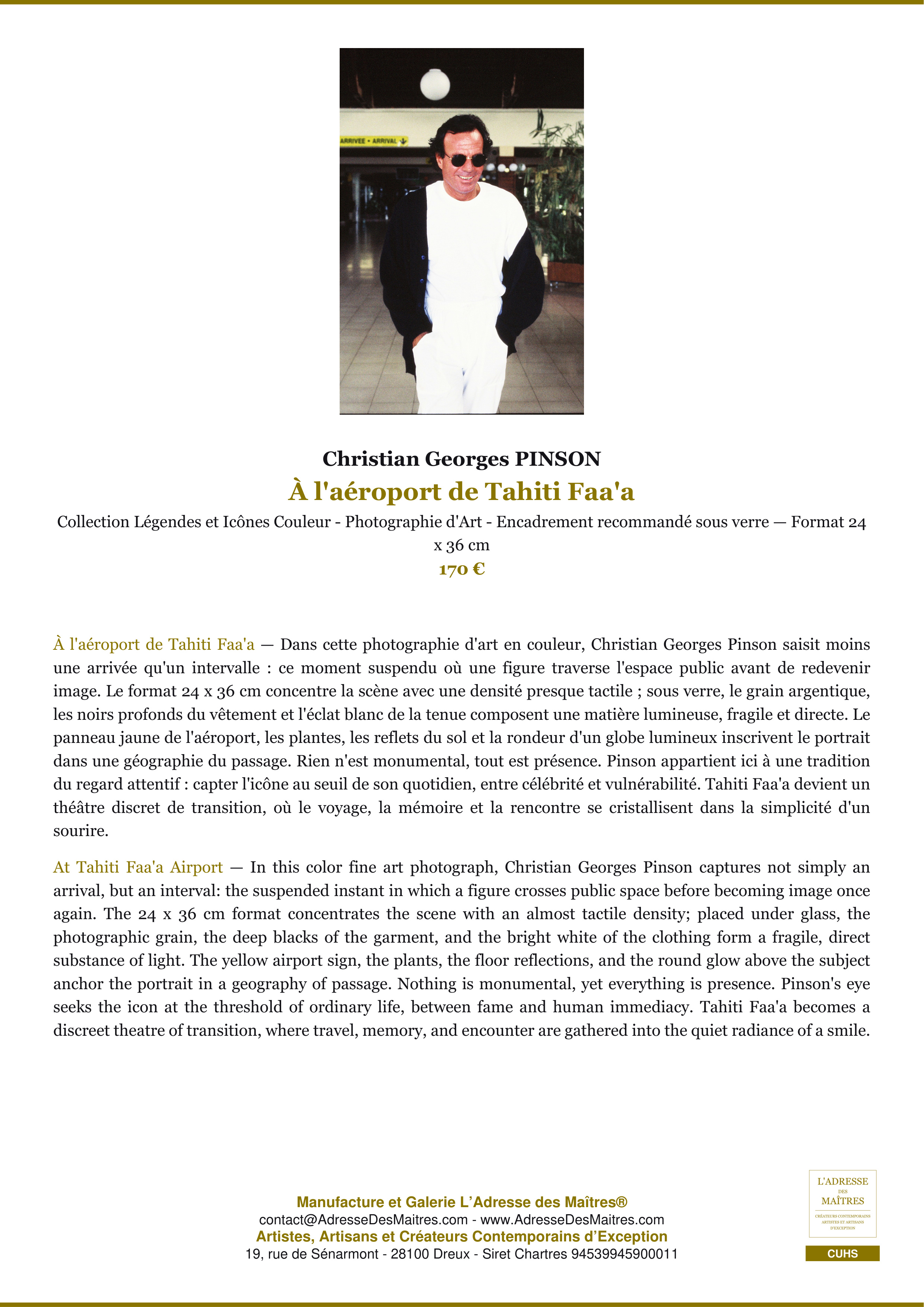 Fiche Premium — À l'aéroport de Tahiti Faa'a — Christian Georges PINSON — L'Adresse des Maîtres®