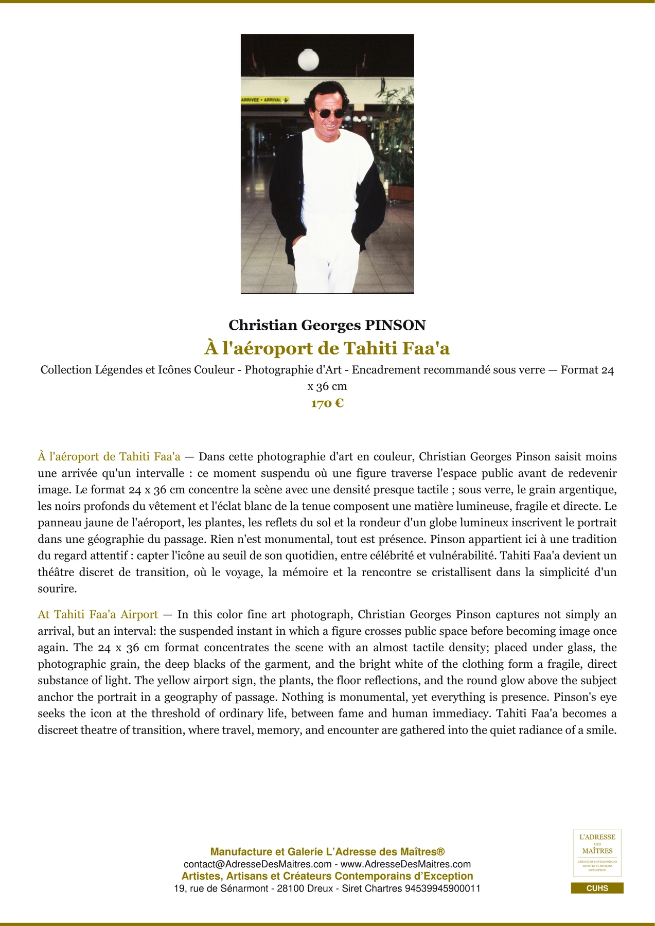 Fiche Premium - À l'aéroport de Tahiti Faa'a - Christian Georges PINSON - L'Adresse des Maîtres®