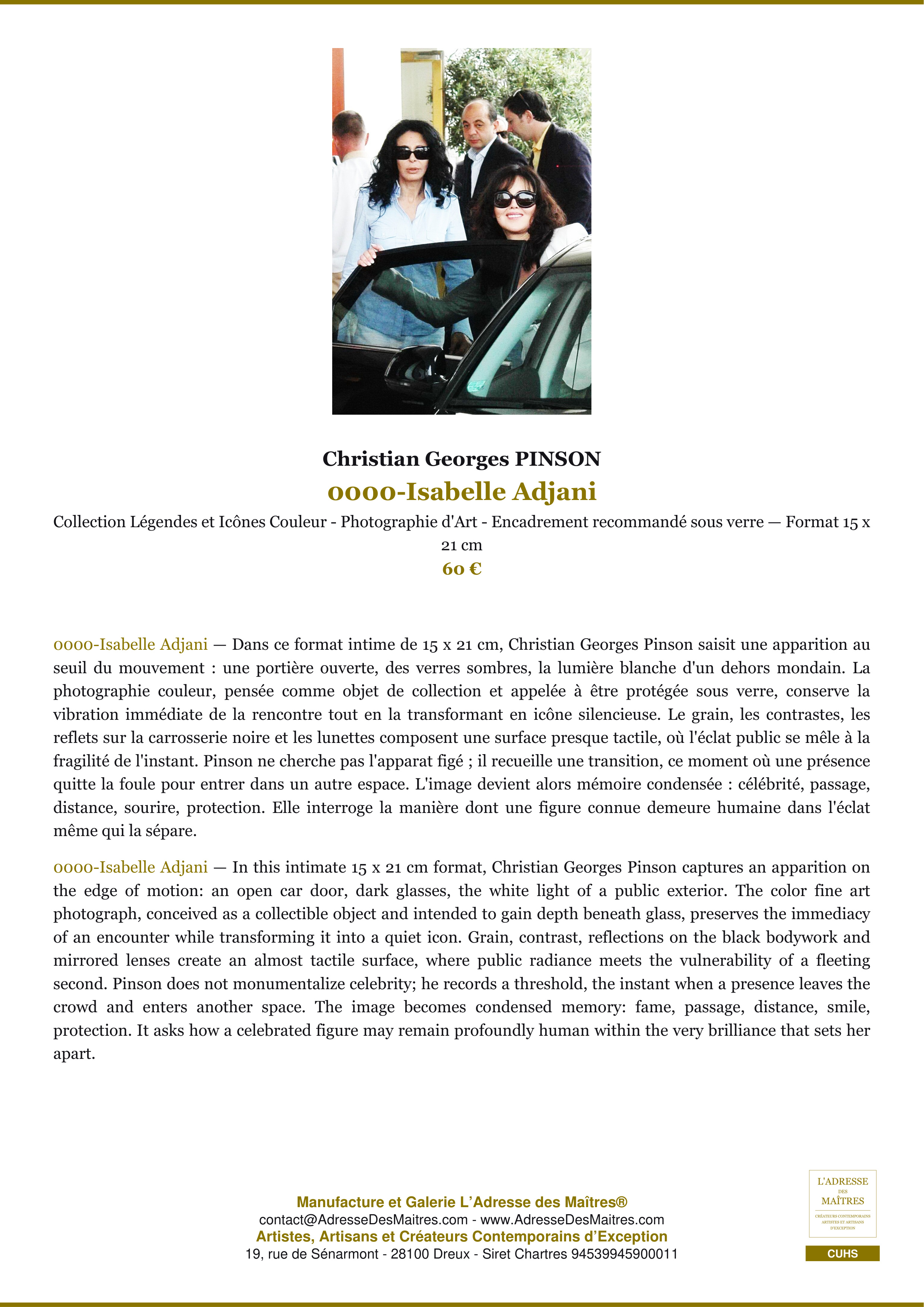 Fiche Premium — 0000-Isabelle Adjani — Christian Georges PINSON — L'Adresse des Maîtres®