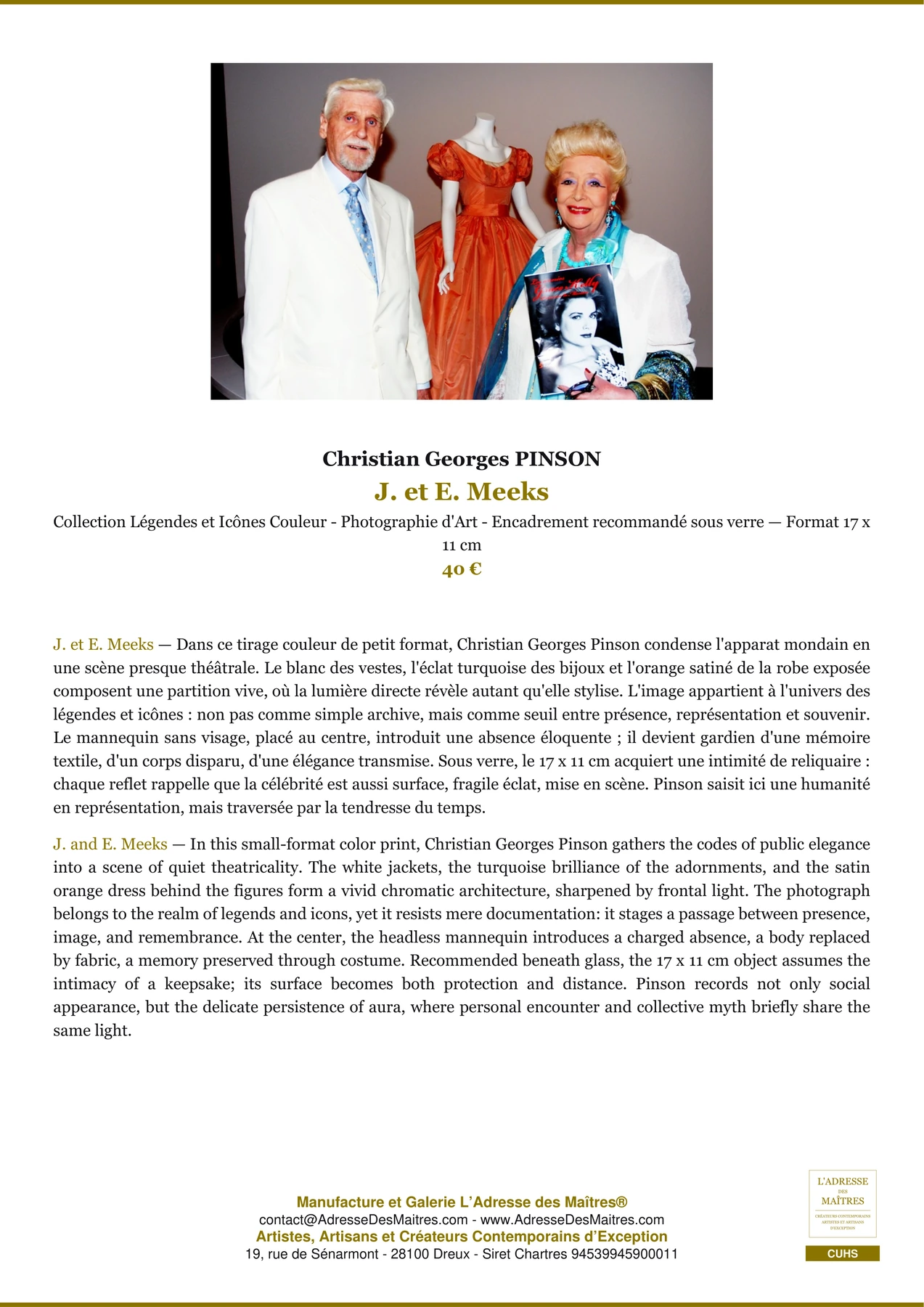 Fiche Premium - J. et E. Meeks - Christian Georges PINSON - L'Adresse des Maîtres®
