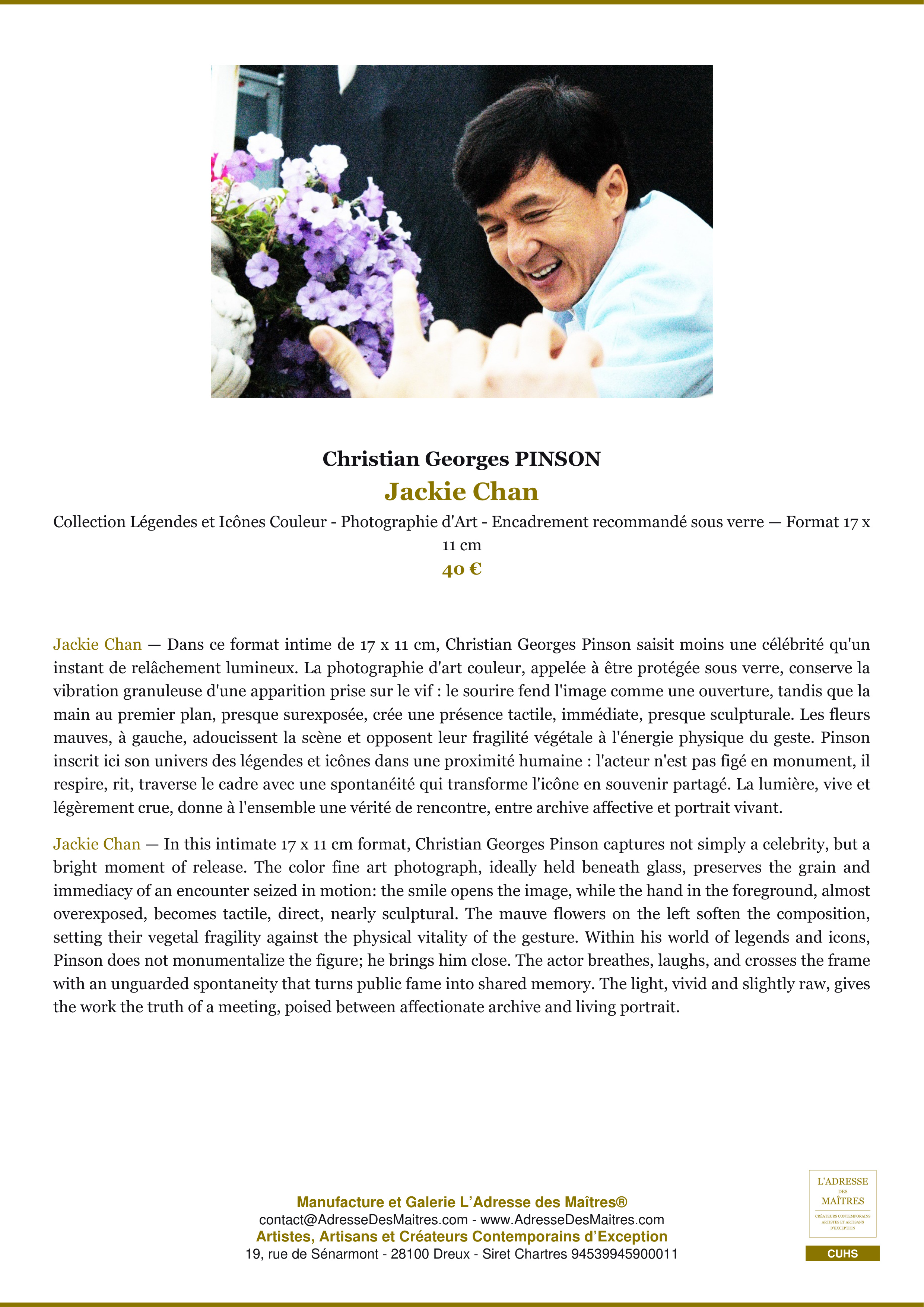 Fiche Premium — Jackie Chan — Christian Georges PINSON — L'Adresse des Maîtres®