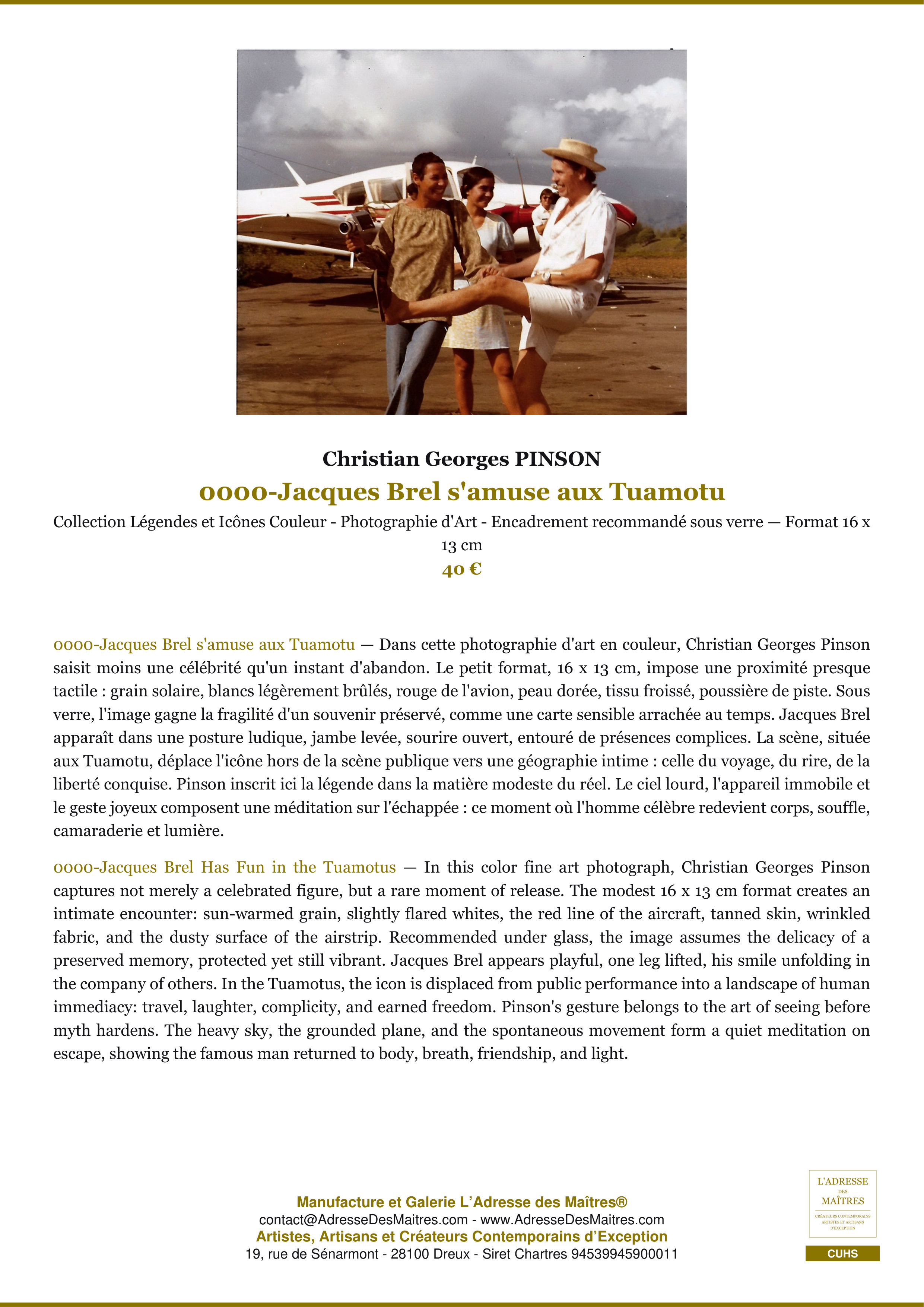 Fiche Premium — 0000-Jacques Brel s'amuse aux Tuamotu — Christian Georges PINSON — L'Adresse des Maîtres®
