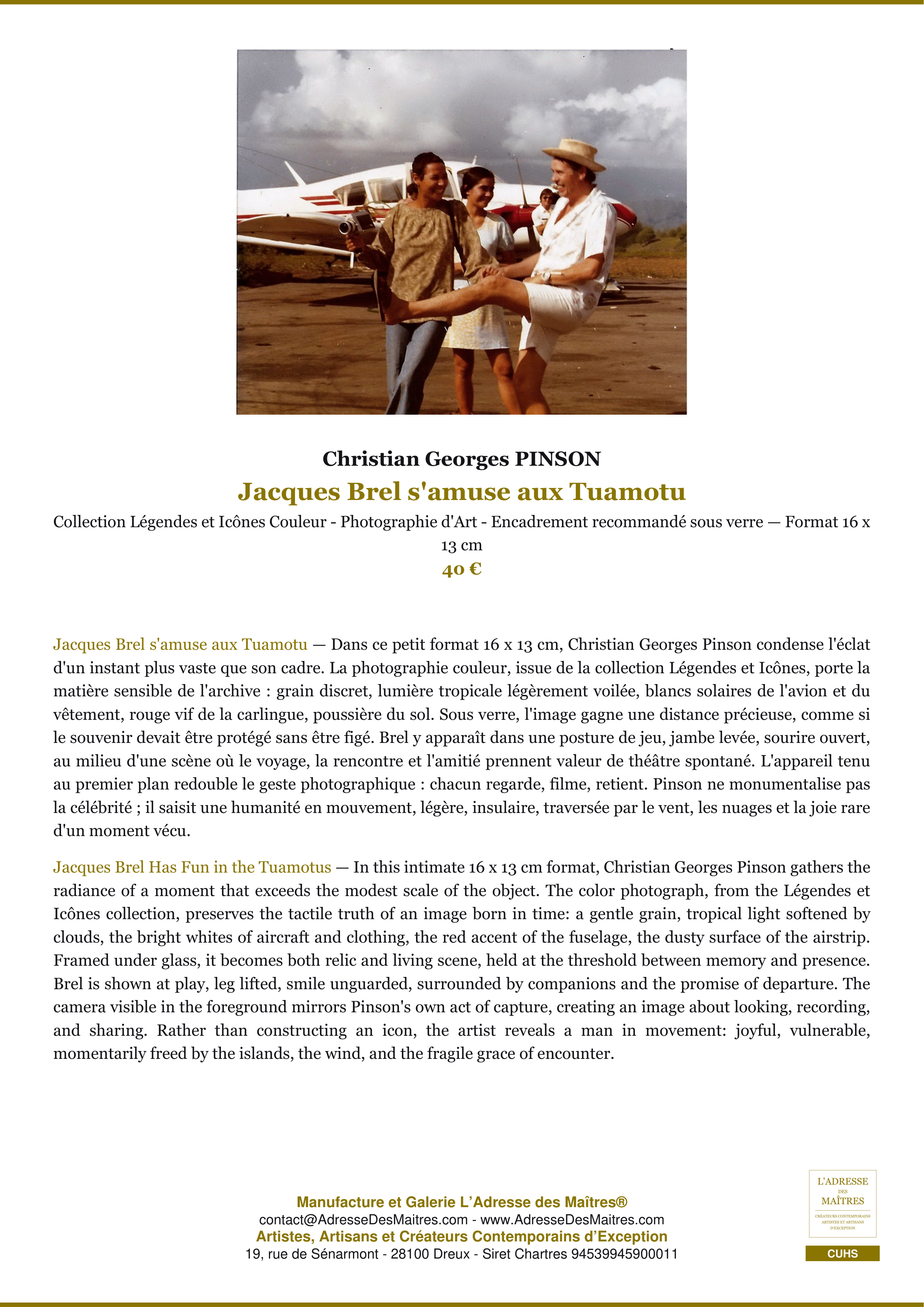 Fiche Premium — Jacques Brel s'amuse aux Tuamotu — Christian Georges PINSON — L'Adresse des Maîtres®