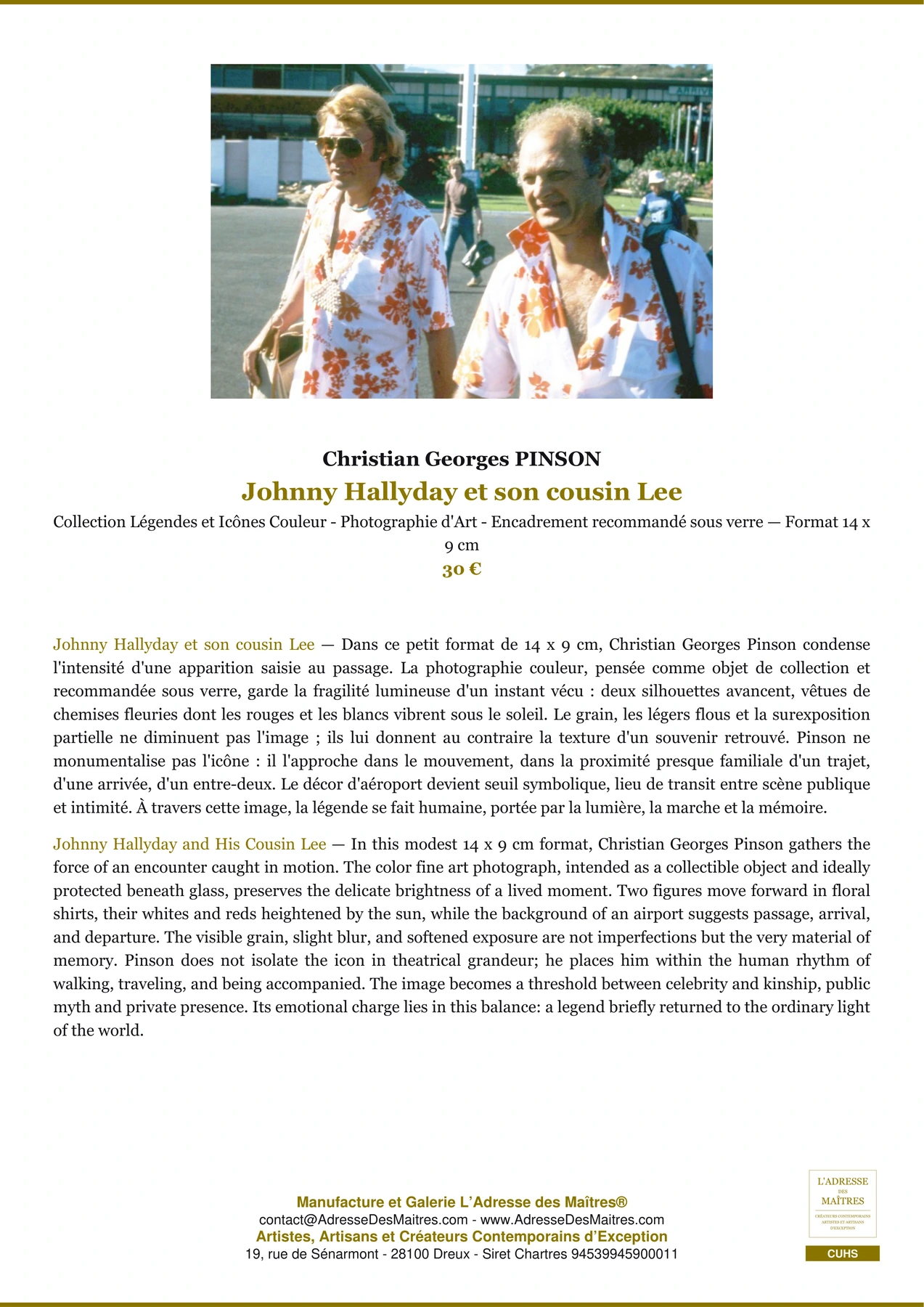 Fiche Premium - Johnny Hallyday et son cousin Lee - Christian Georges PINSON - L'Adresse des Maîtres®