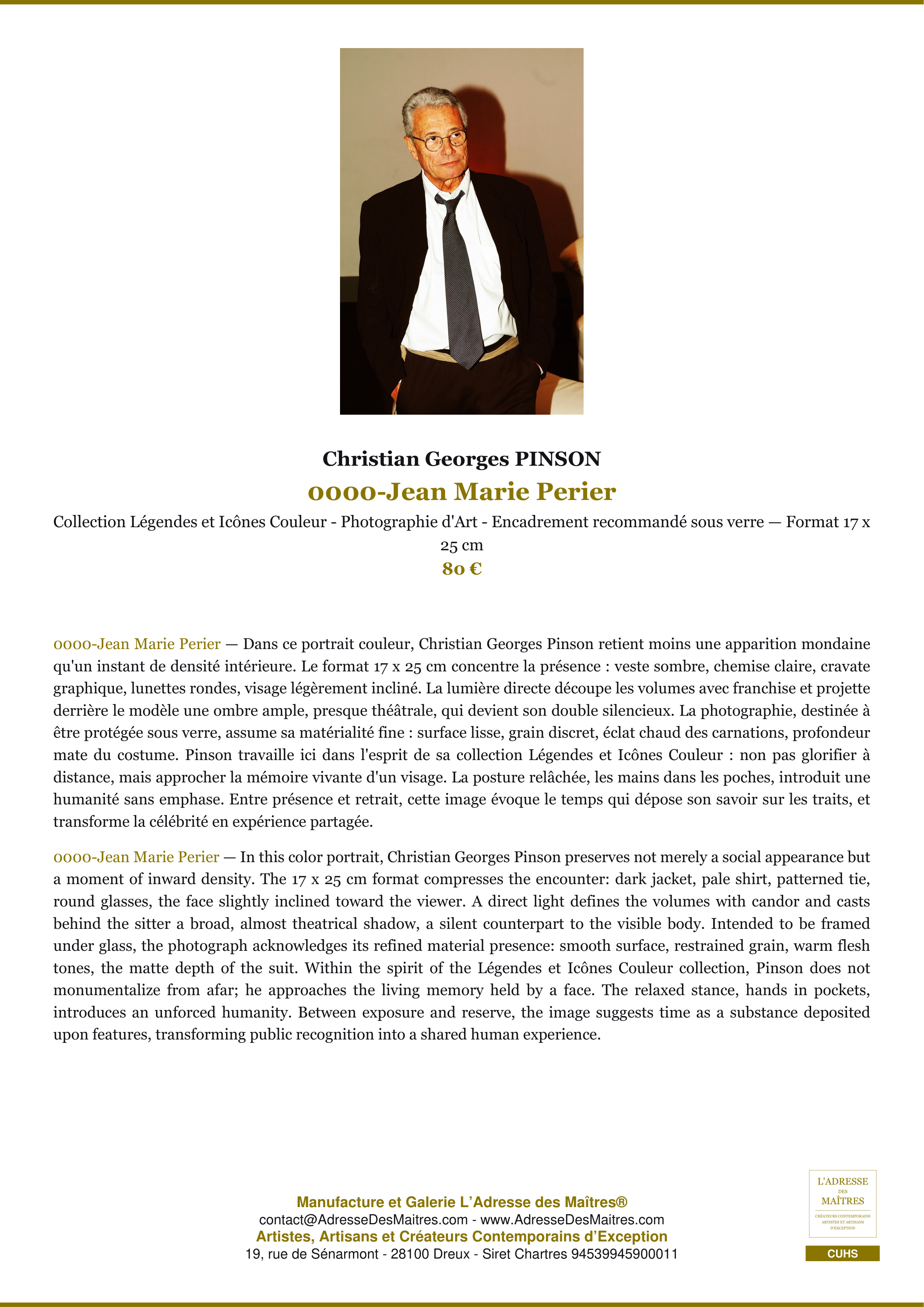 Fiche Premium — 0000-Jean Marie Perier — Christian Georges PINSON — L'Adresse des Maîtres®