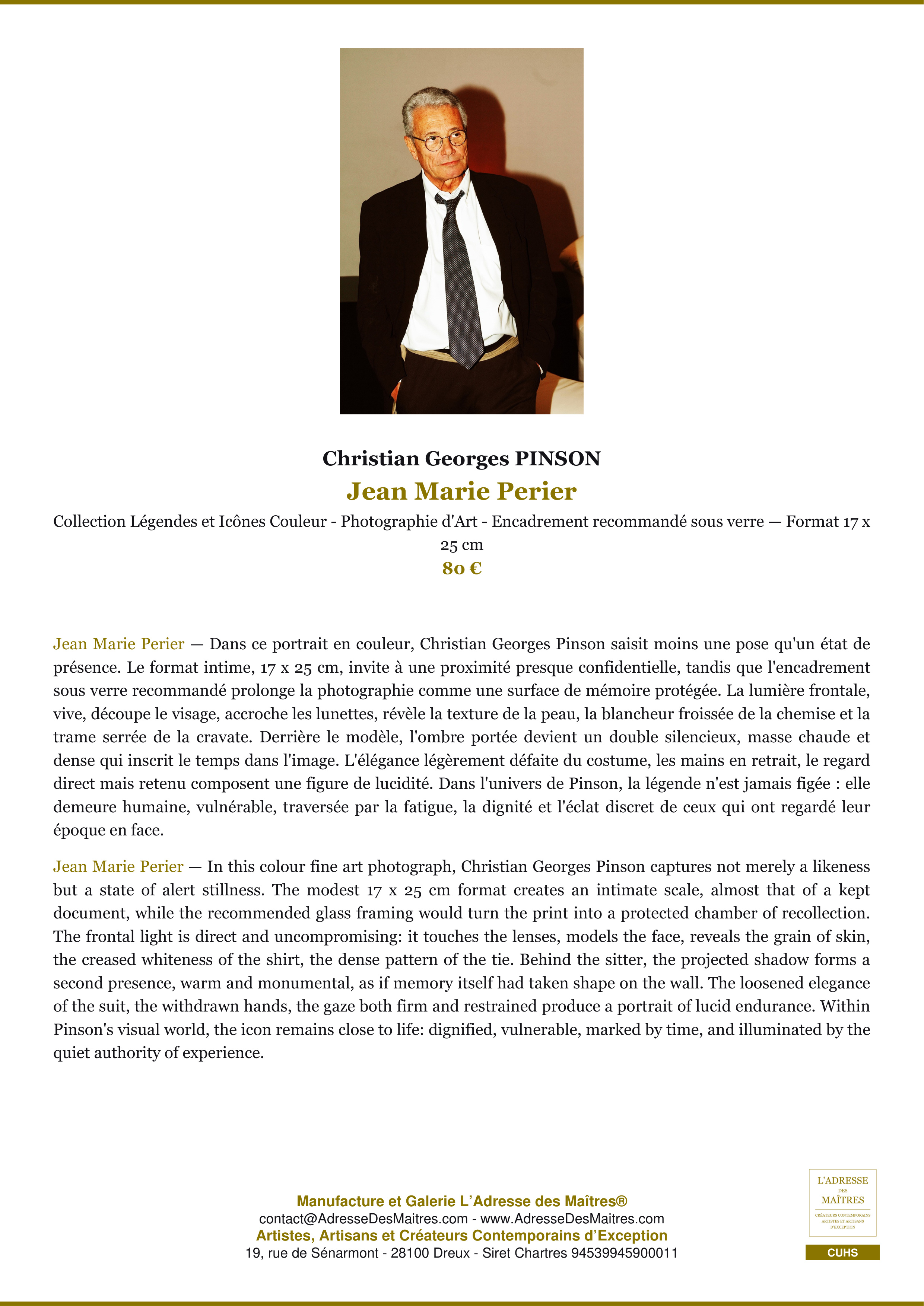 Fiche Premium — Jean Marie Perier — Christian Georges PINSON — L'Adresse des Maîtres®