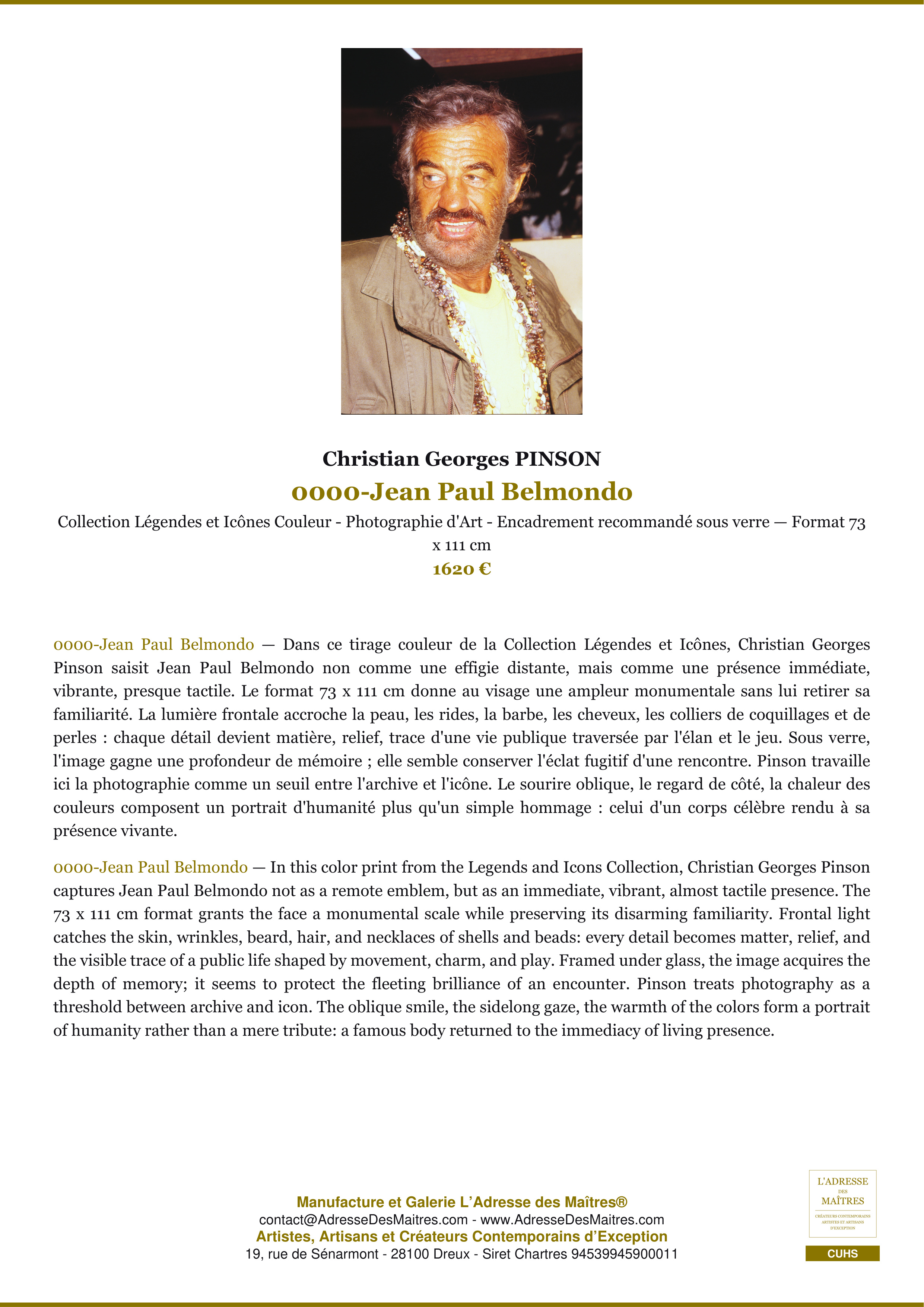 Fiche Premium — 0000-Jean Paul Belmondo — Christian Georges PINSON — L'Adresse des Maîtres®