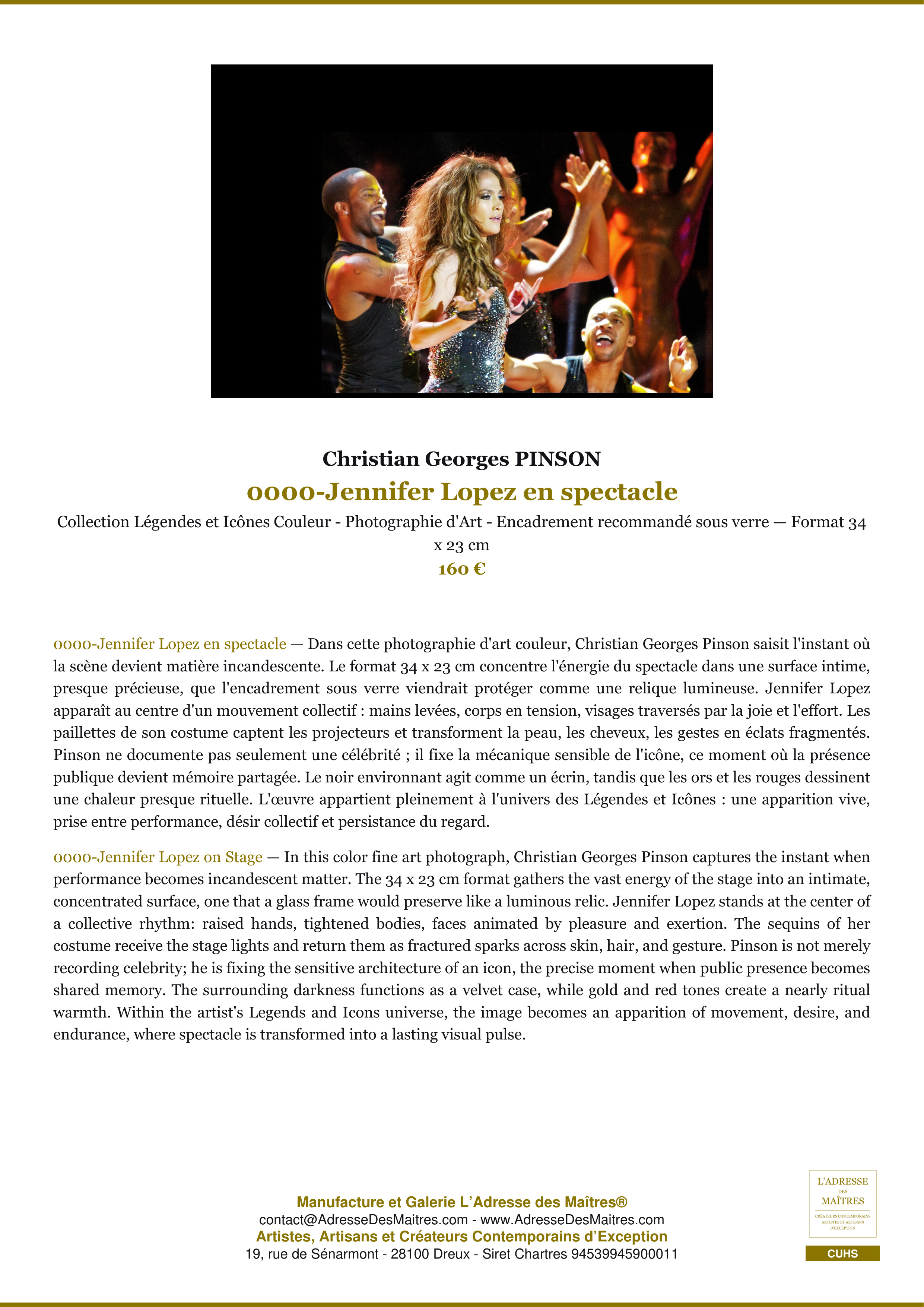 Fiche Premium — 0000-Jennifer Lopez en spectacle — Christian Georges PINSON — L'Adresse des Maîtres®