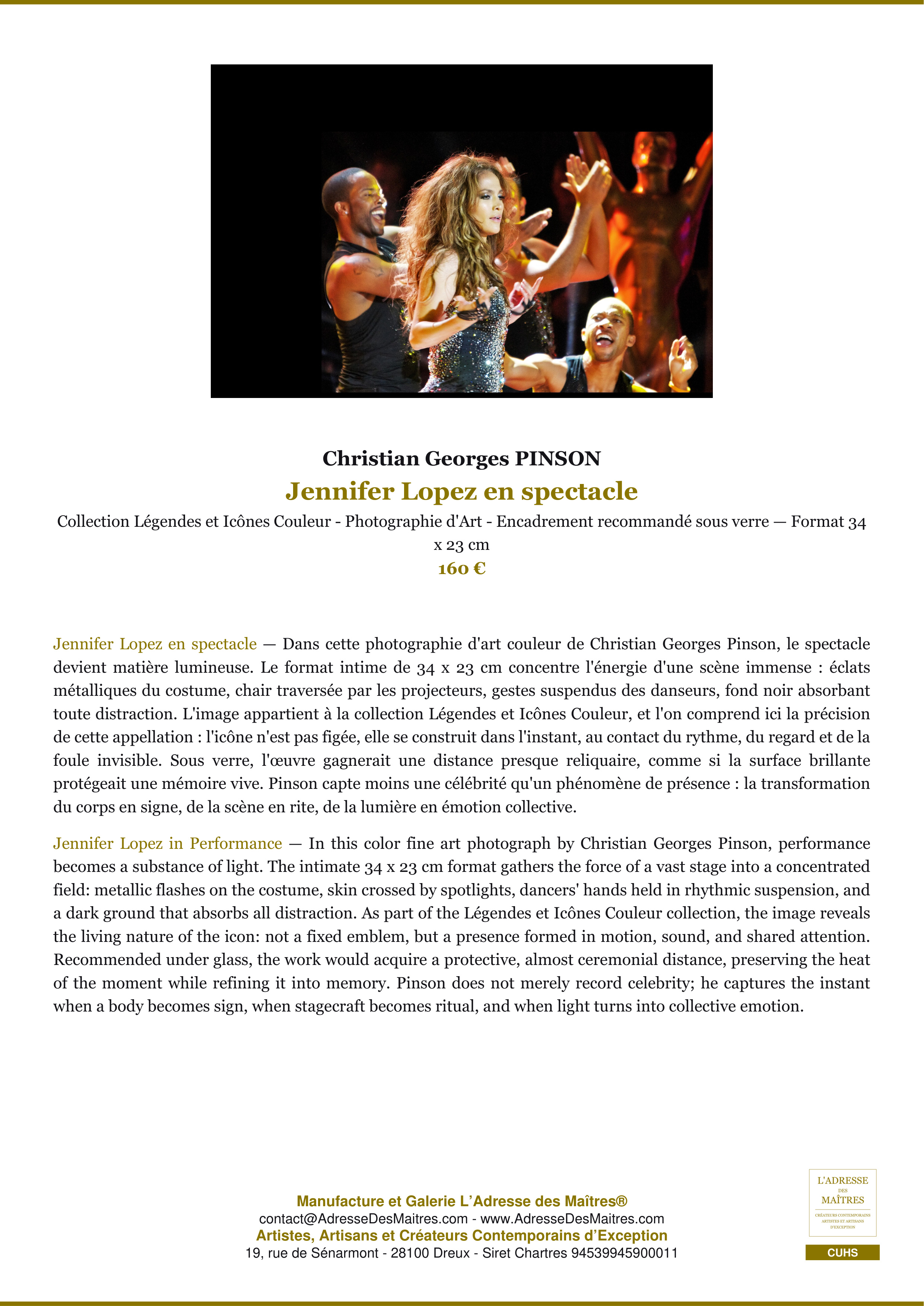 Fiche Premium — Jennifer Lopez en spectacle — Christian Georges PINSON — L'Adresse des Maîtres®