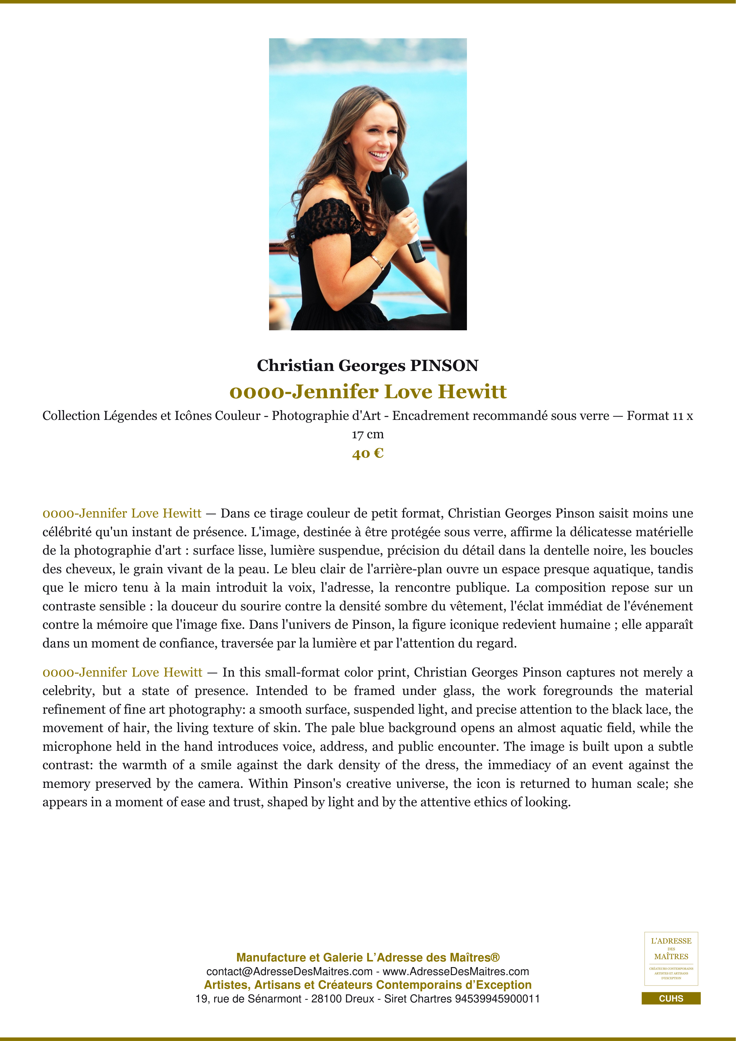 Fiche Premium — 0000-Jennifer Love Hewitt — Christian Georges PINSON — L'Adresse des Maîtres®