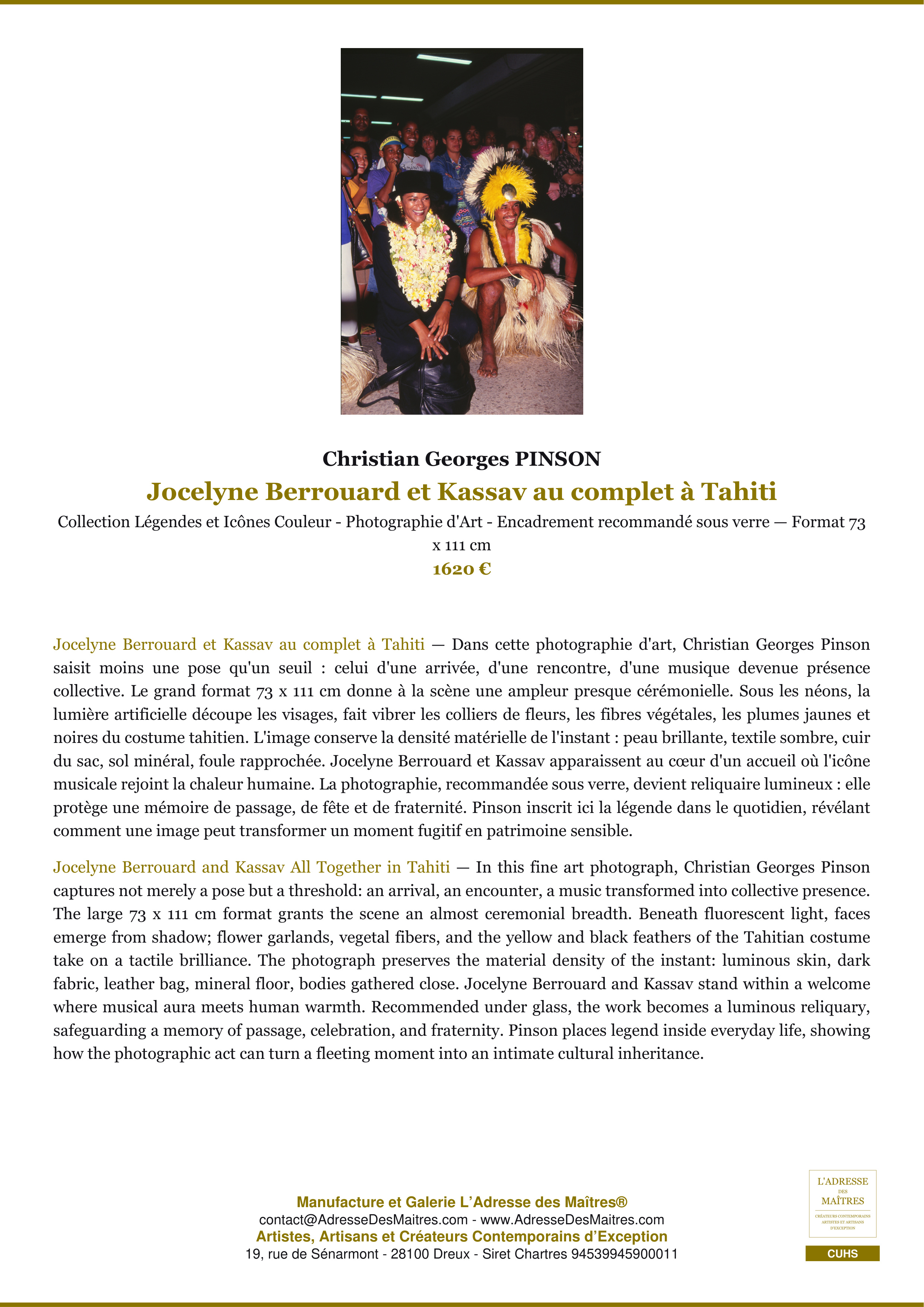 Fiche Premium — Jocelyne Berrouard et Kassav au complet à Tahiti — Christian Georges PINSON — L'Adresse des Maîtres®
