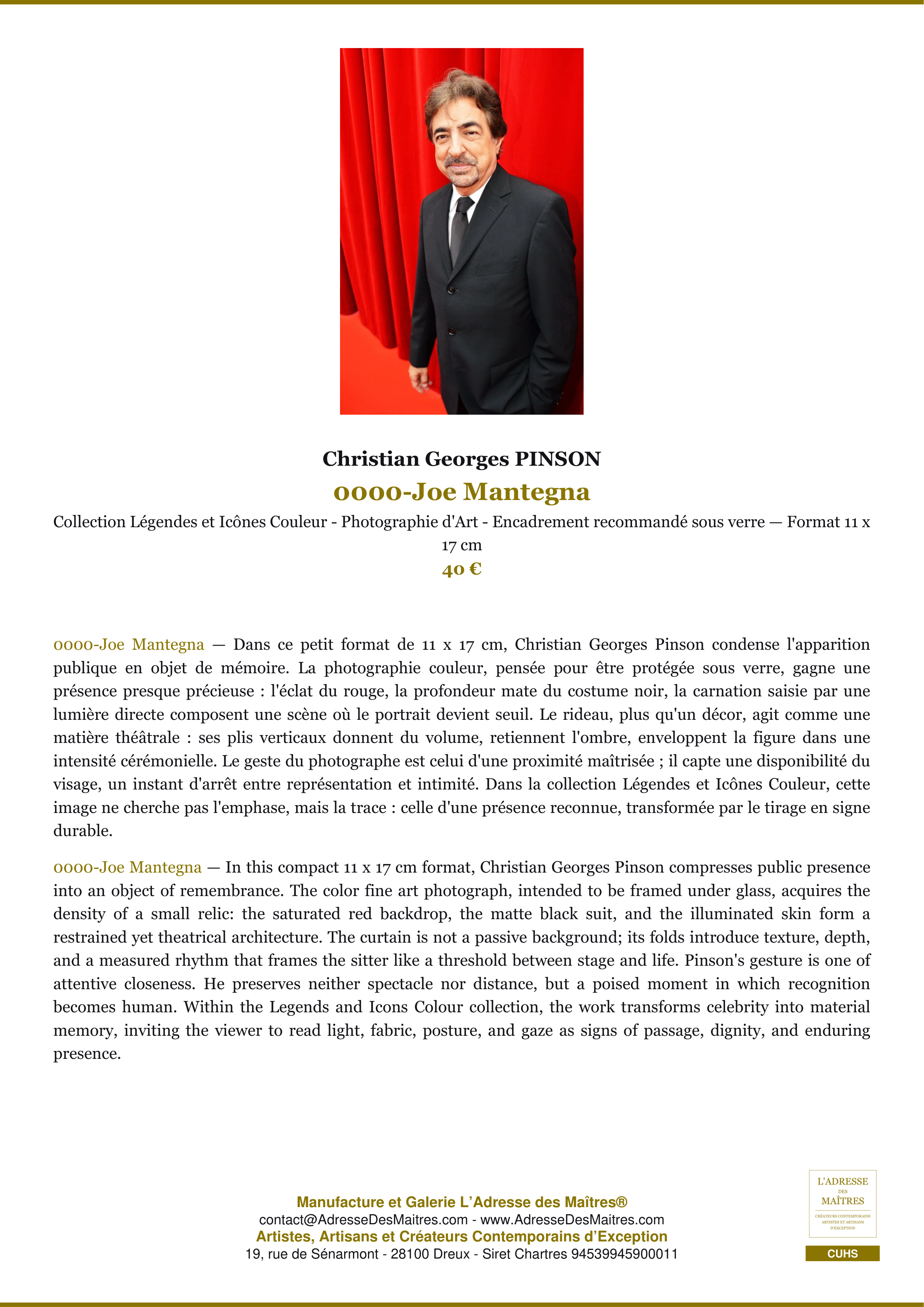 Fiche Premium — 0000-Joe Mantegna — Christian Georges PINSON — L'Adresse des Maîtres®