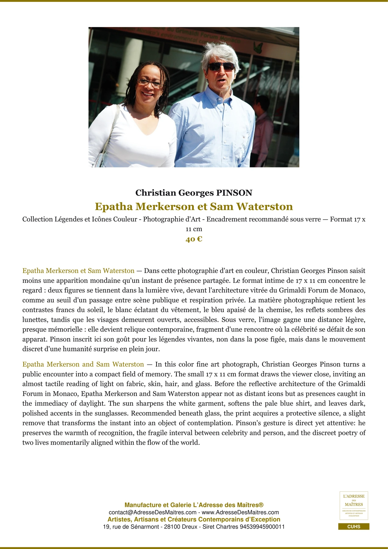 Fiche Premium - Epatha Merkerson et Sam Waterston - Christian Georges PINSON - L'Adresse des Maîtres®