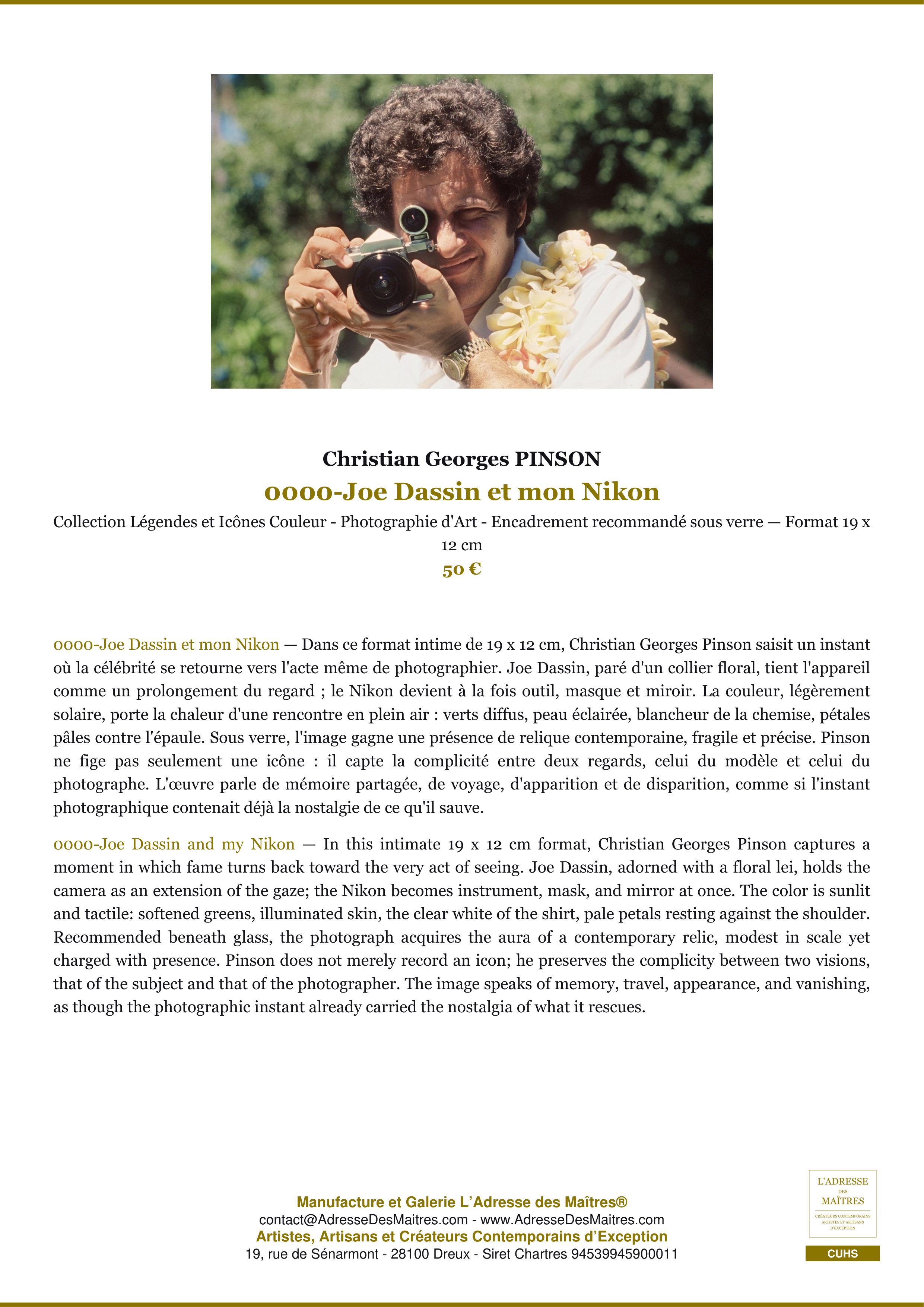 Fiche Premium — 0000-Joe Dassin et mon Nikon — Christian Georges PINSON — L'Adresse des Maîtres®