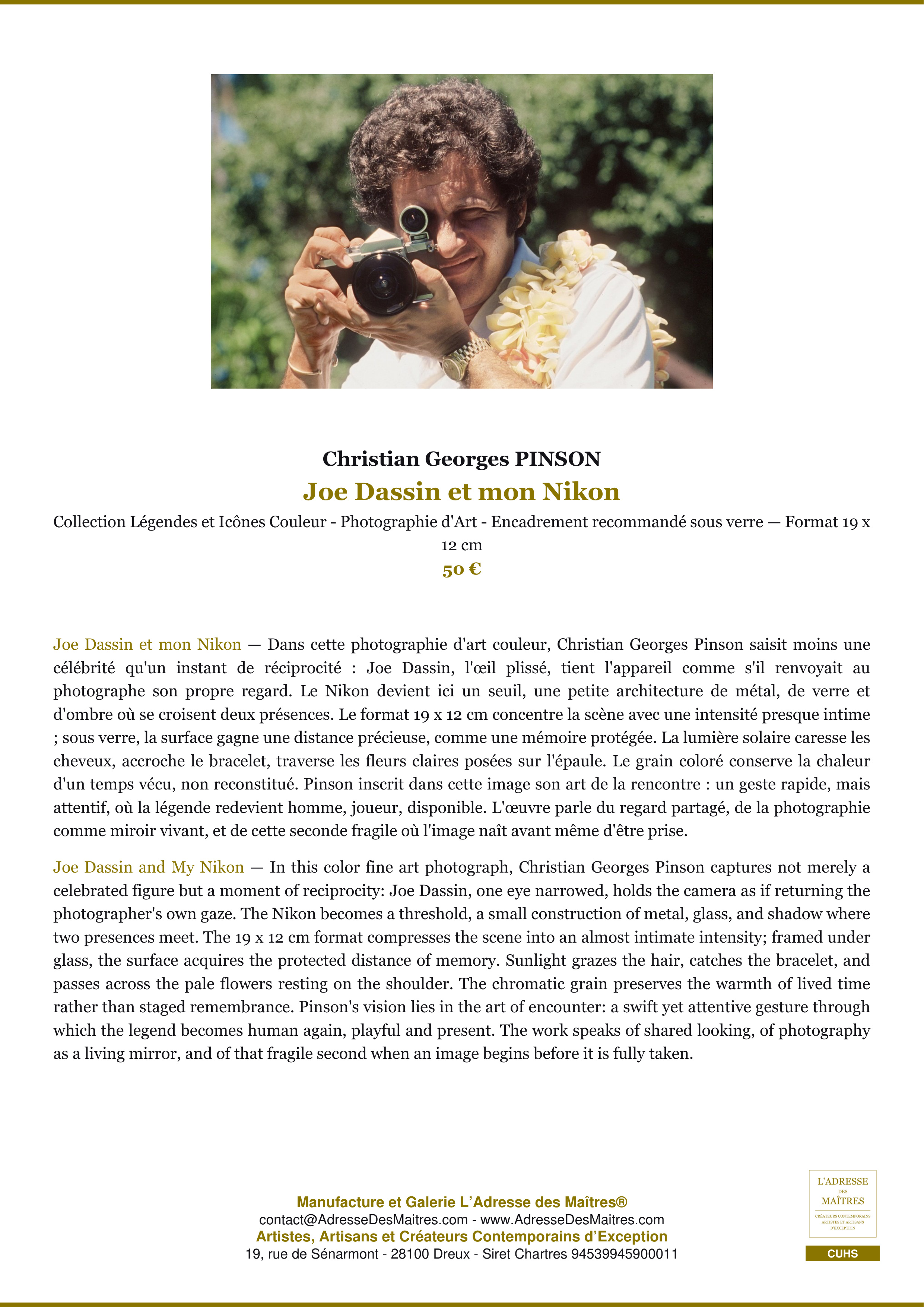 Fiche Premium — Joe Dassin et mon Nikon — Christian Georges PINSON — L'Adresse des Maîtres®