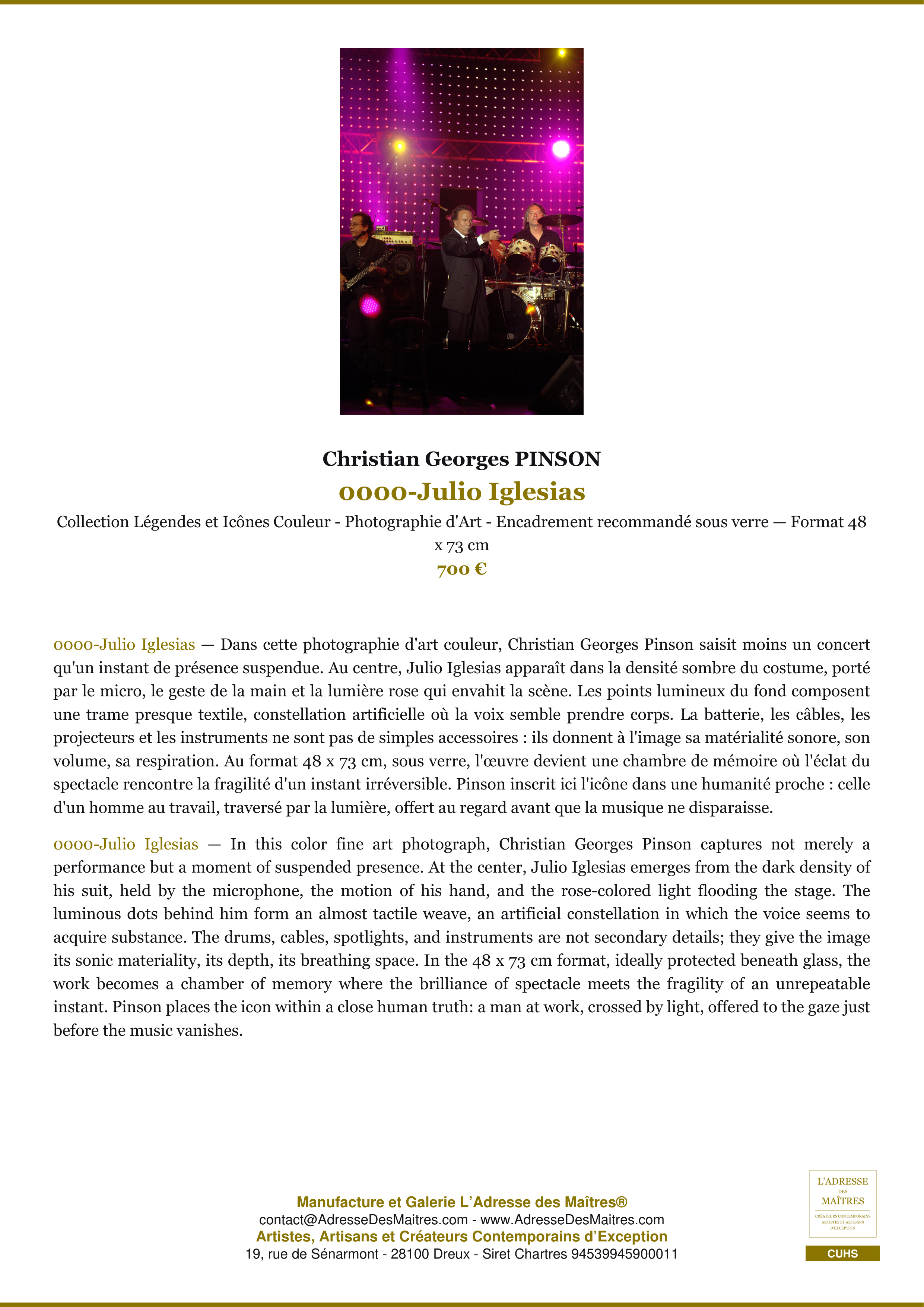 Fiche Premium — 0000-Julio Iglesias — Christian Georges PINSON — L'Adresse des Maîtres®