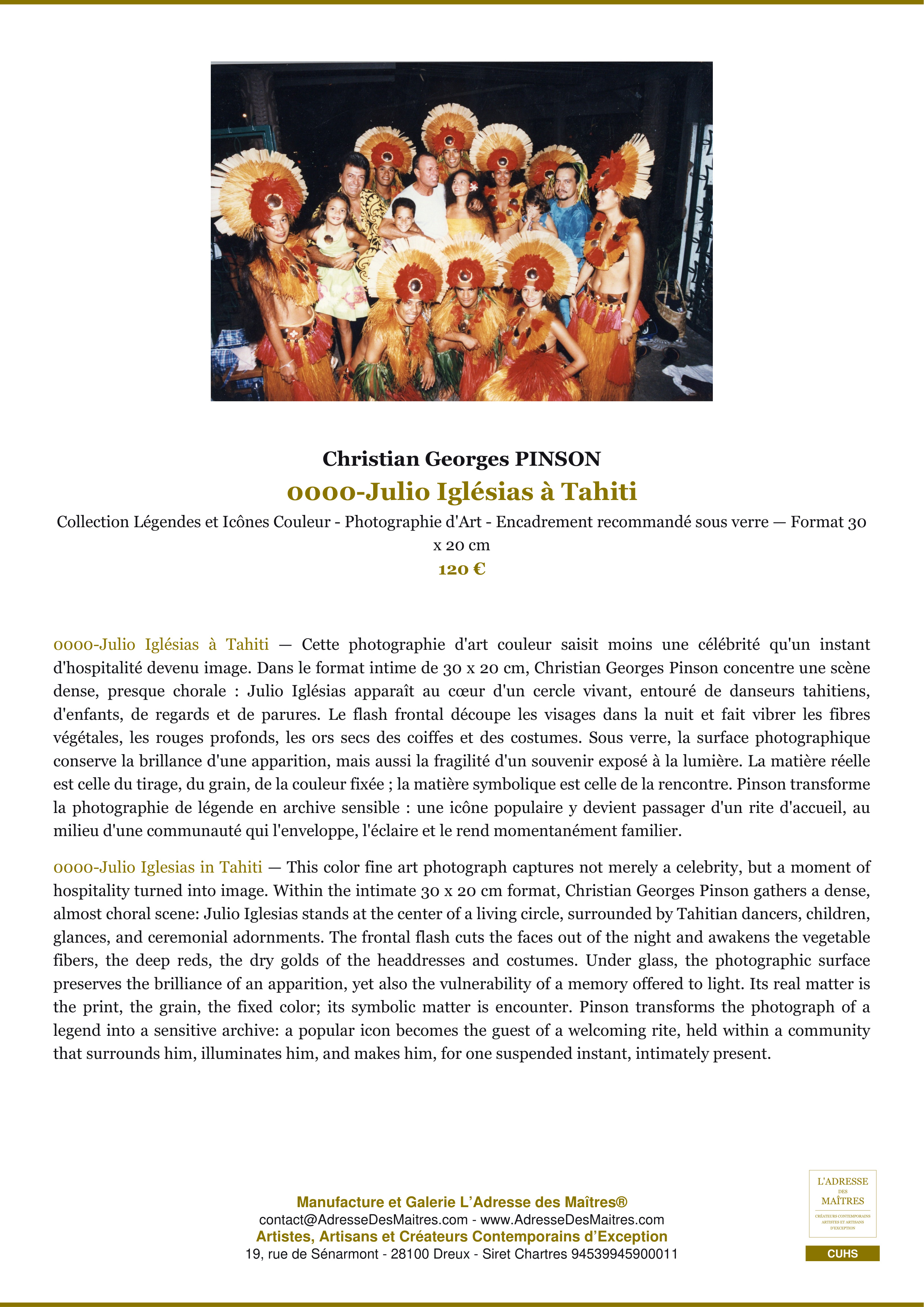 Fiche Premium — 0000-Julio Iglésias à Tahiti — Christian Georges PINSON — L'Adresse des Maîtres®