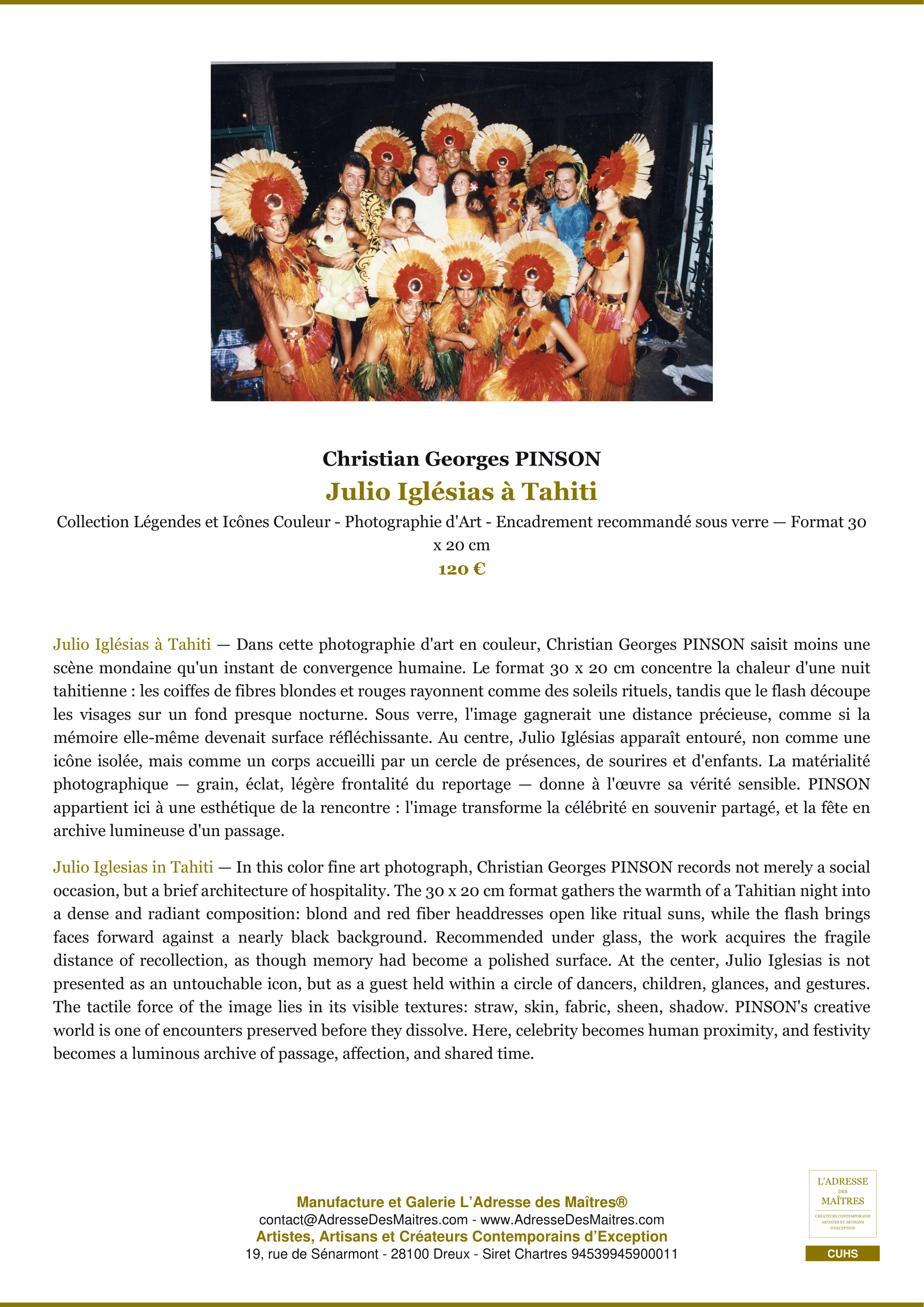 Fiche Premium — Julio Iglésias à Tahiti — Christian Georges PINSON — L'Adresse des Maîtres®
