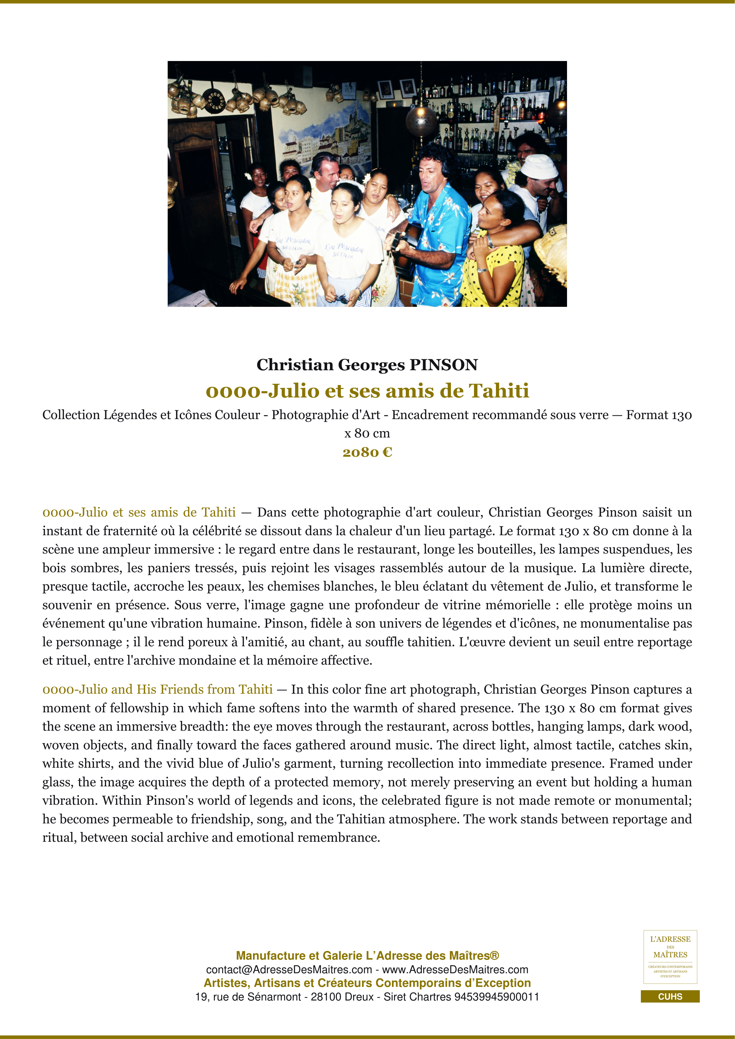 Fiche Premium — 0000-Julio et ses amis de Tahiti — Christian Georges PINSON — L'Adresse des Maîtres®