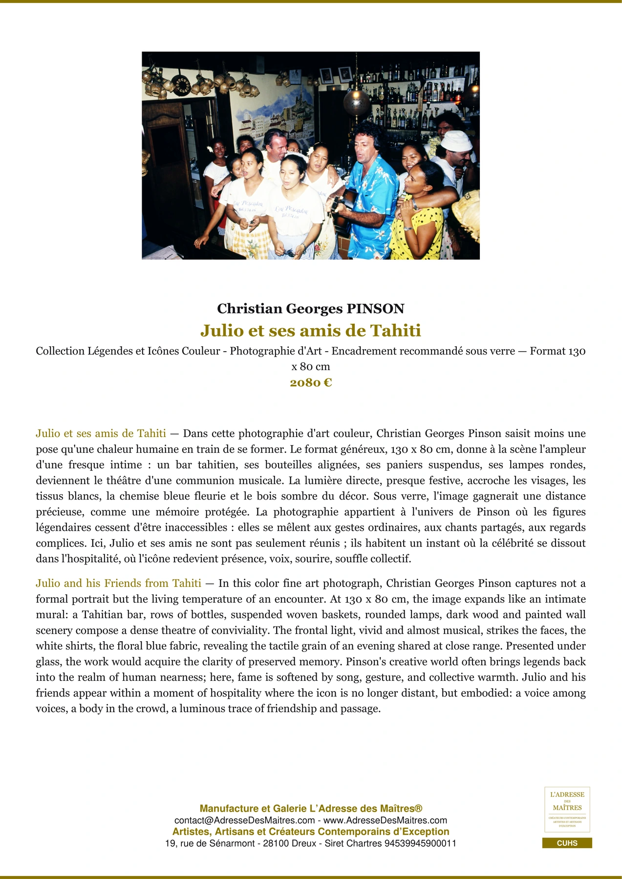 Fiche Premium - Julio et ses amis de Tahiti - Christian Georges PINSON - L'Adresse des Maîtres®