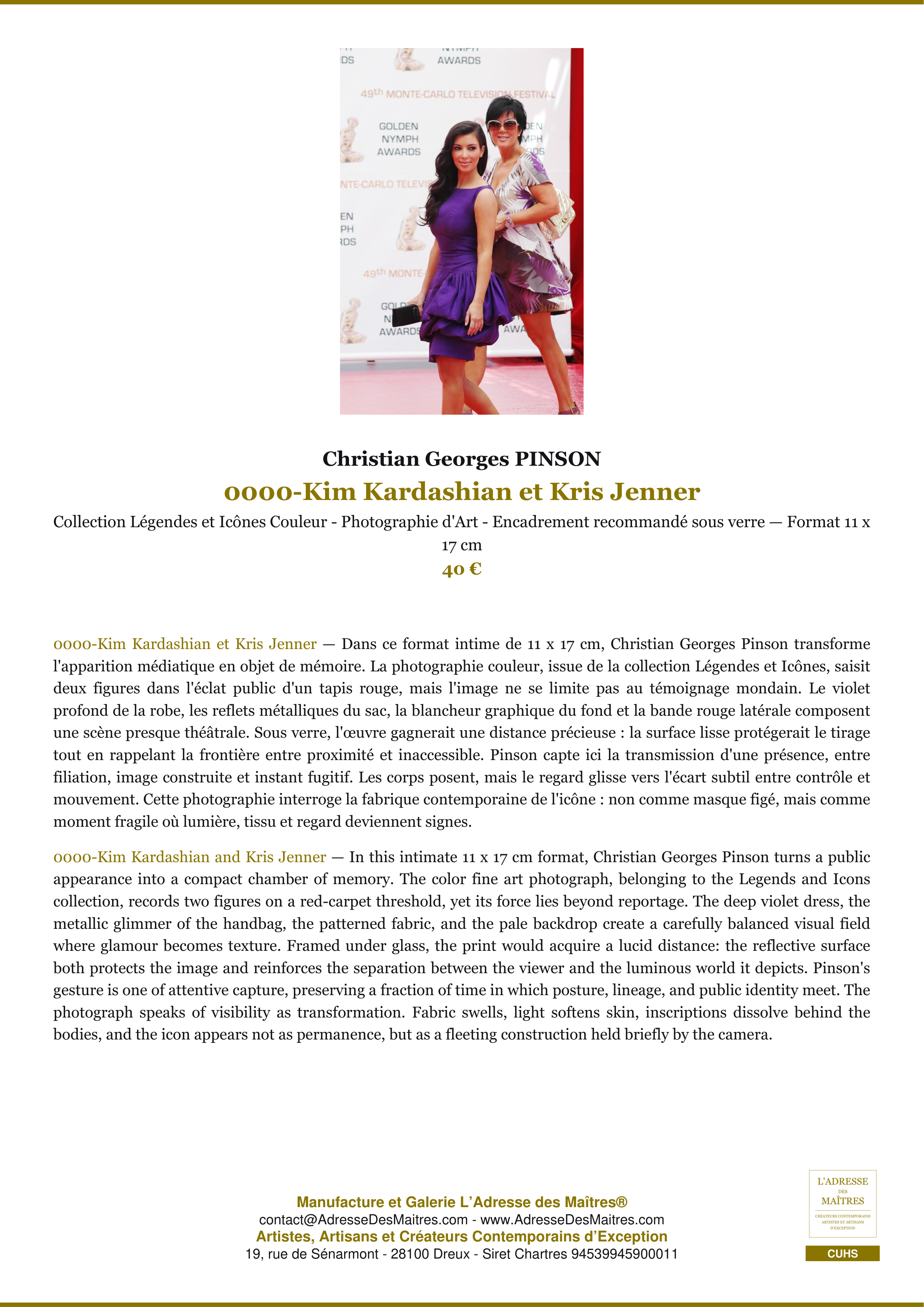 Fiche Premium — 0000-Kim Kardashian et Kris Jenner — Christian Georges PINSON — L'Adresse des Maîtres®