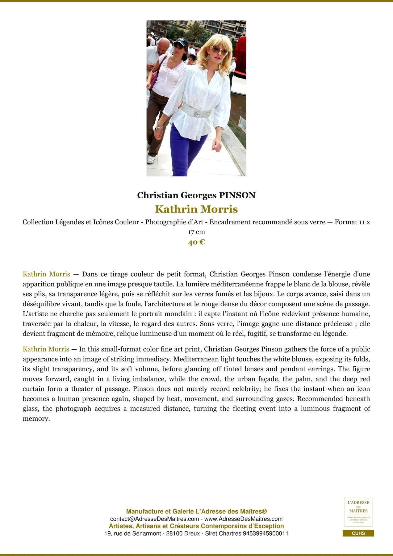 Fiche Premium - Kathrin Morris - Christian Georges PINSON - L'Adresse des Maîtres®