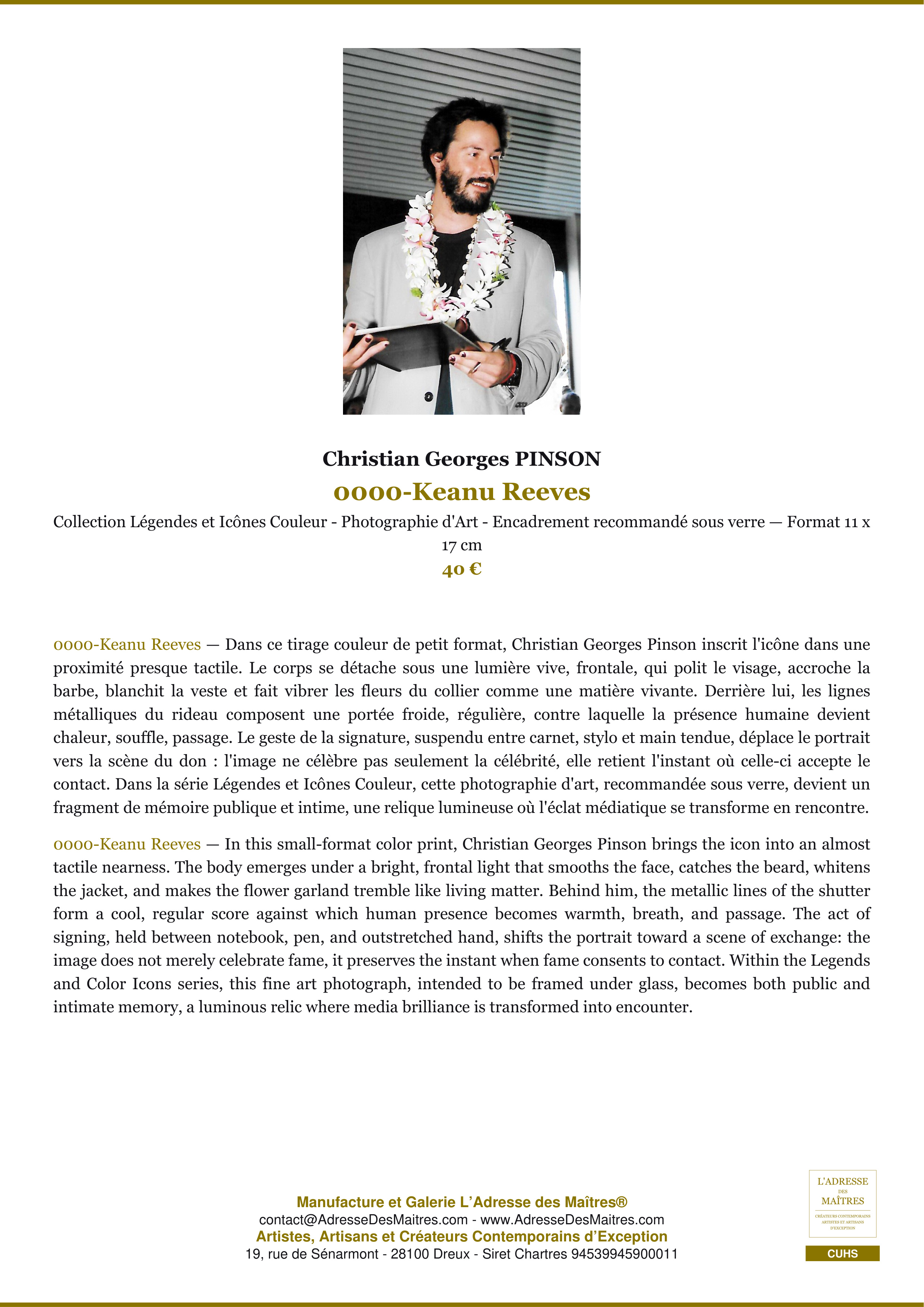 Fiche Premium — 0000-Keanu Reeves — Christian Georges PINSON — L'Adresse des Maîtres®