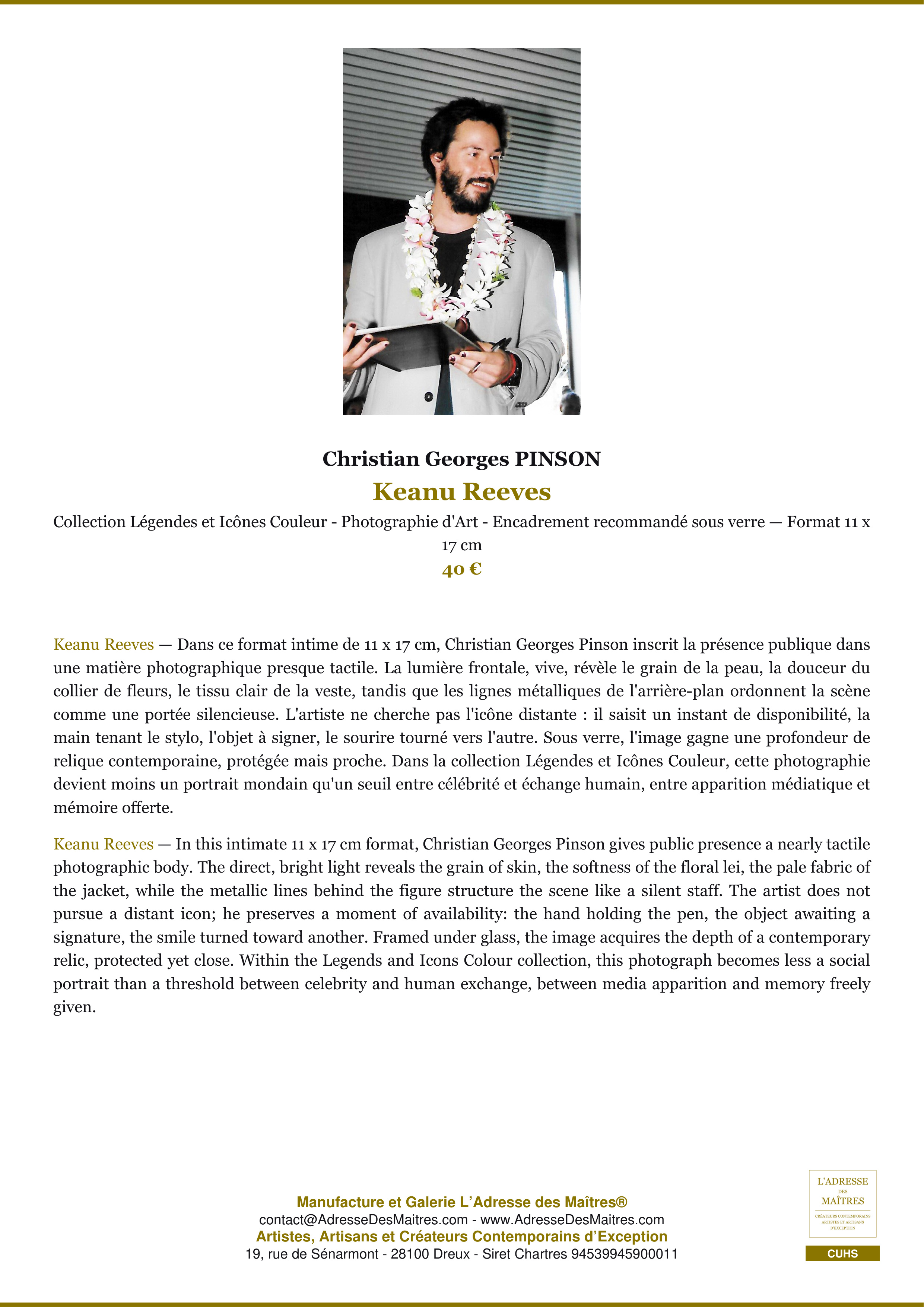 Fiche Premium — Keanu Reeves — Christian Georges PINSON — L'Adresse des Maîtres®