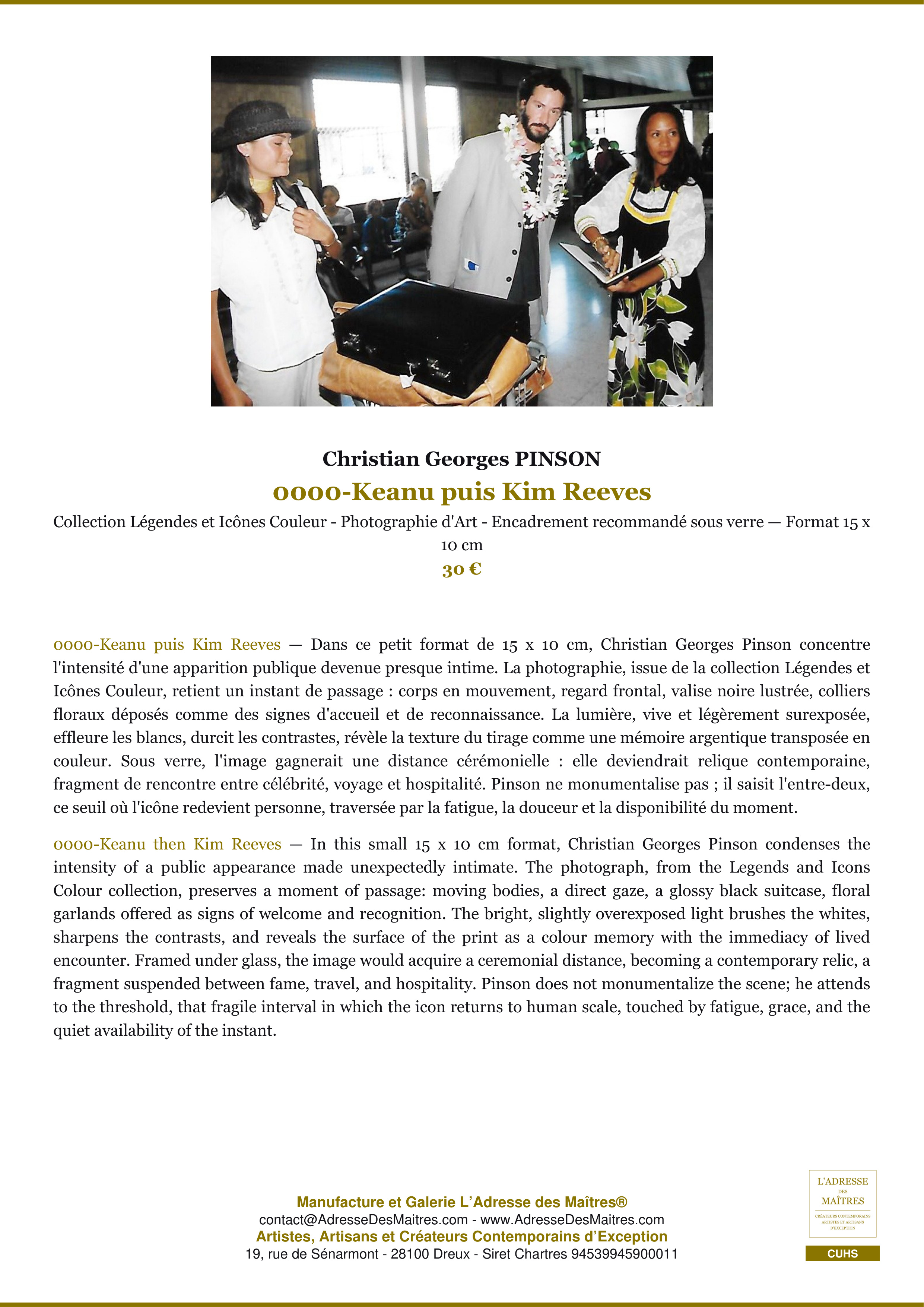 Fiche Premium — 0000-Keanu puis Kim Reeves — Christian Georges PINSON — L'Adresse des Maîtres®