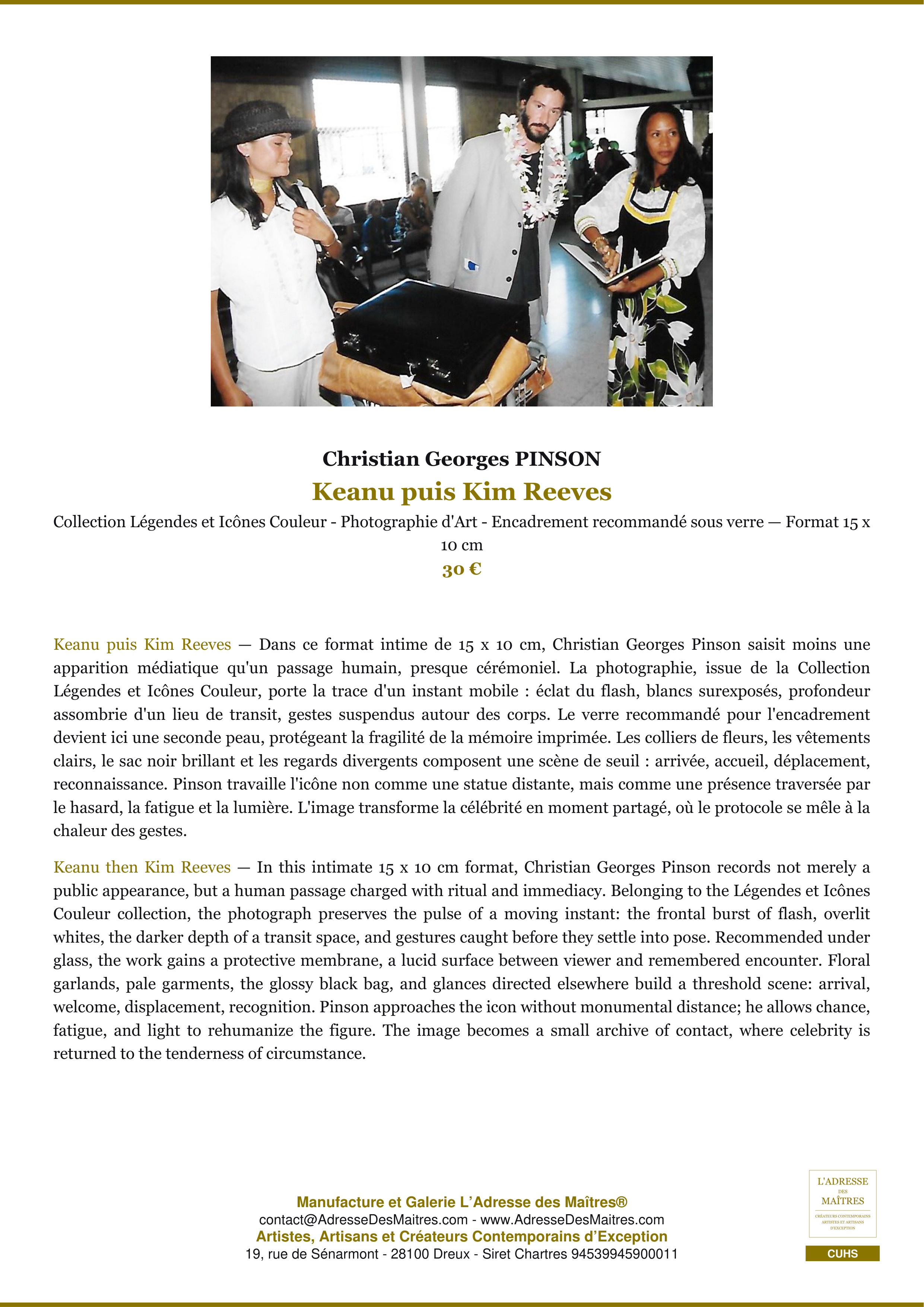 Fiche Premium — Keanu puis Kim Reeves — Christian Georges PINSON — L'Adresse des Maîtres®
