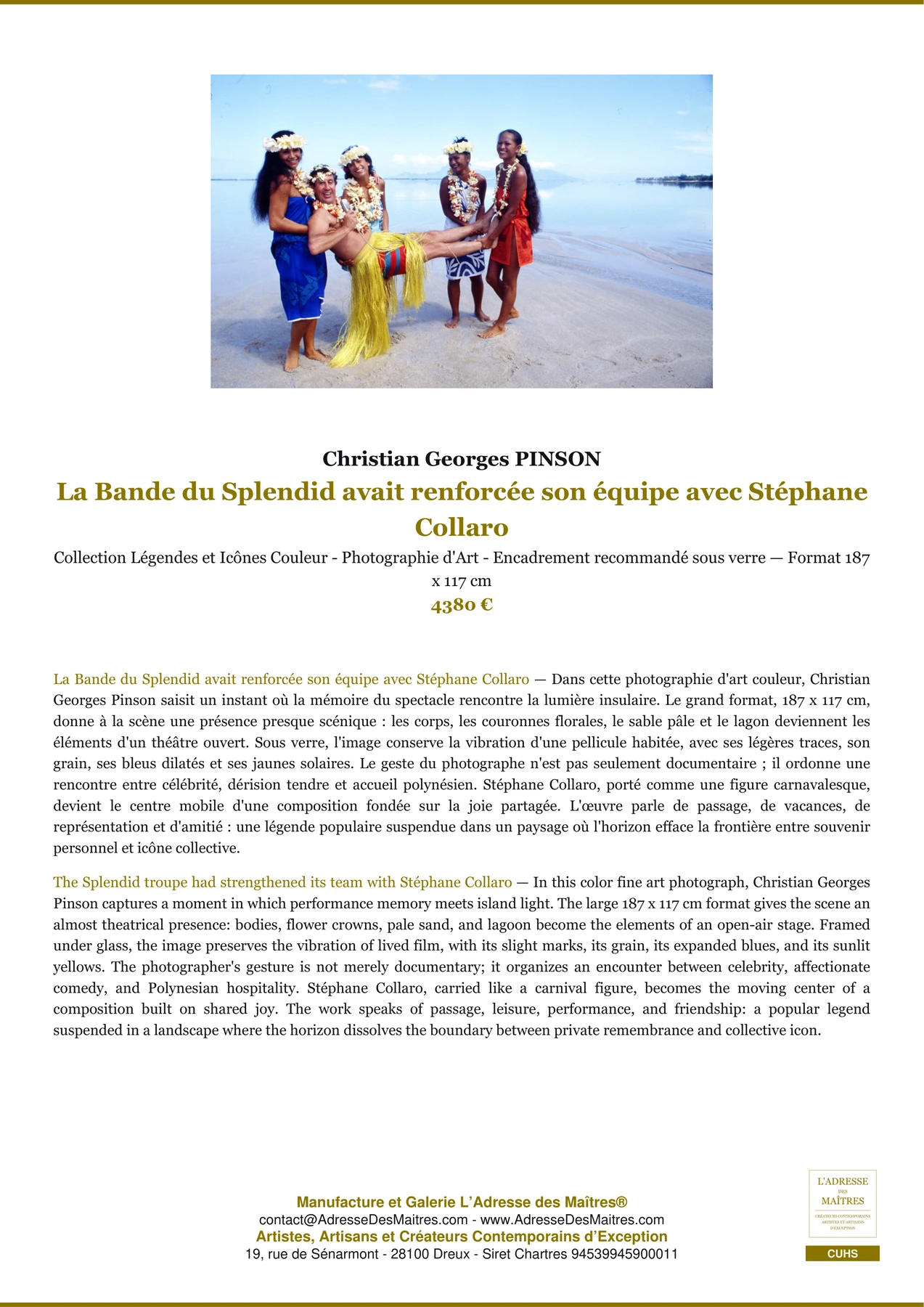 Fiche Premium - La Bande du Splendid avait renforcée son équipe avec Stéphane Collaro - Christian Georges PINSON - L'Adresse des Maîtres®