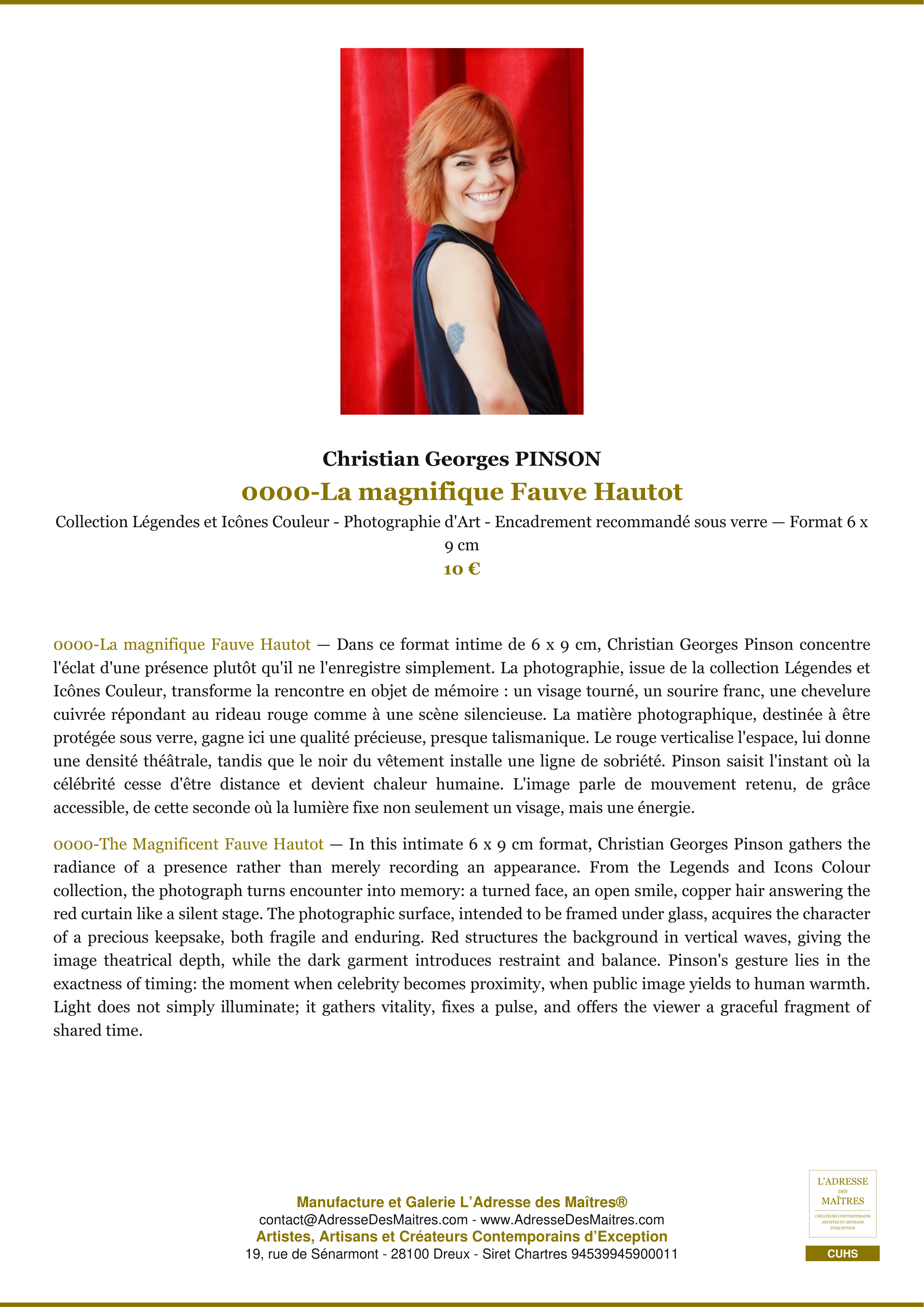 Fiche Premium — 0000-La magnifique Fauve Hautot — Christian Georges PINSON — L'Adresse des Maîtres®