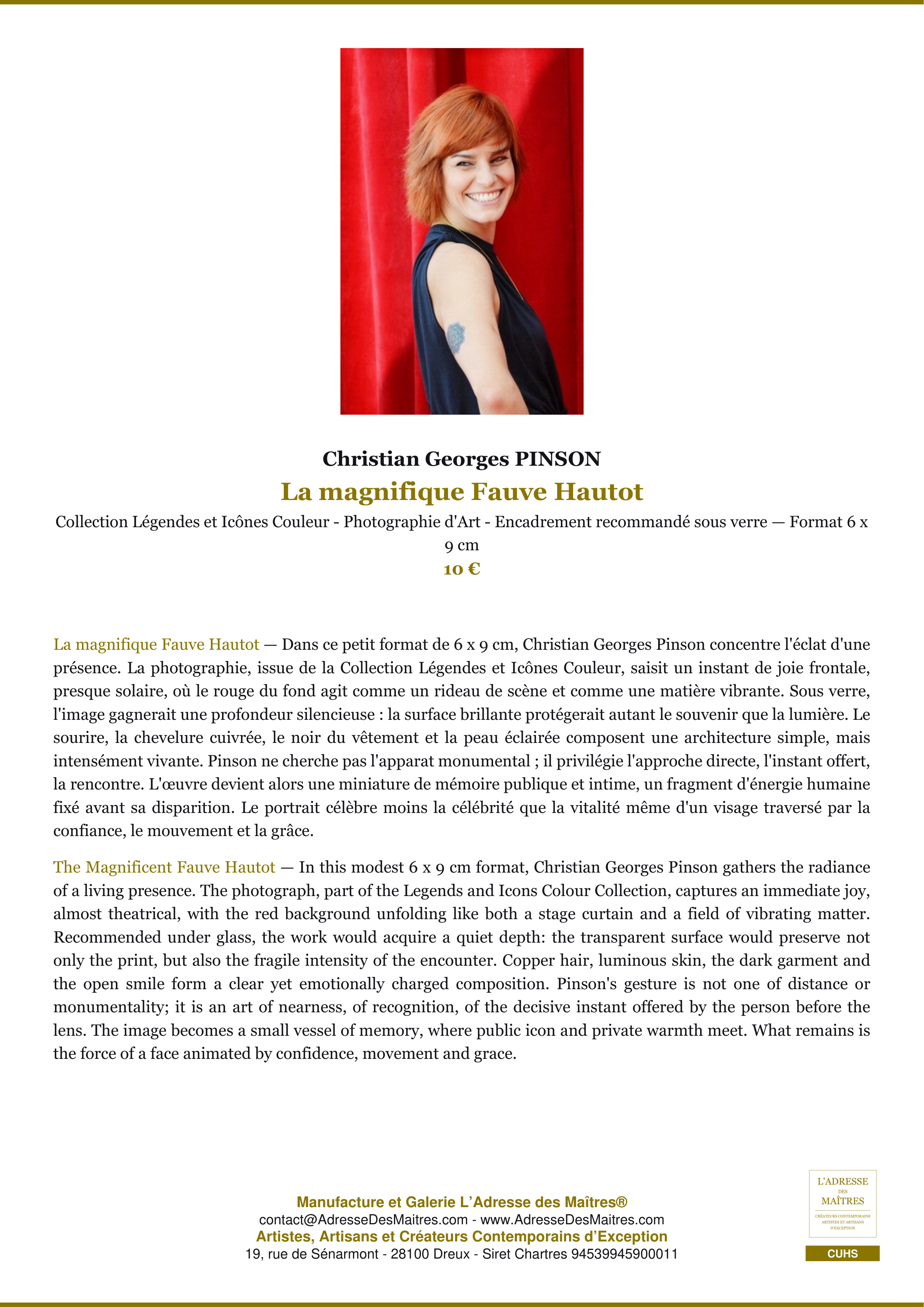Fiche Premium — La magnifique Fauve Hautot — Christian Georges PINSON — L'Adresse des Maîtres®