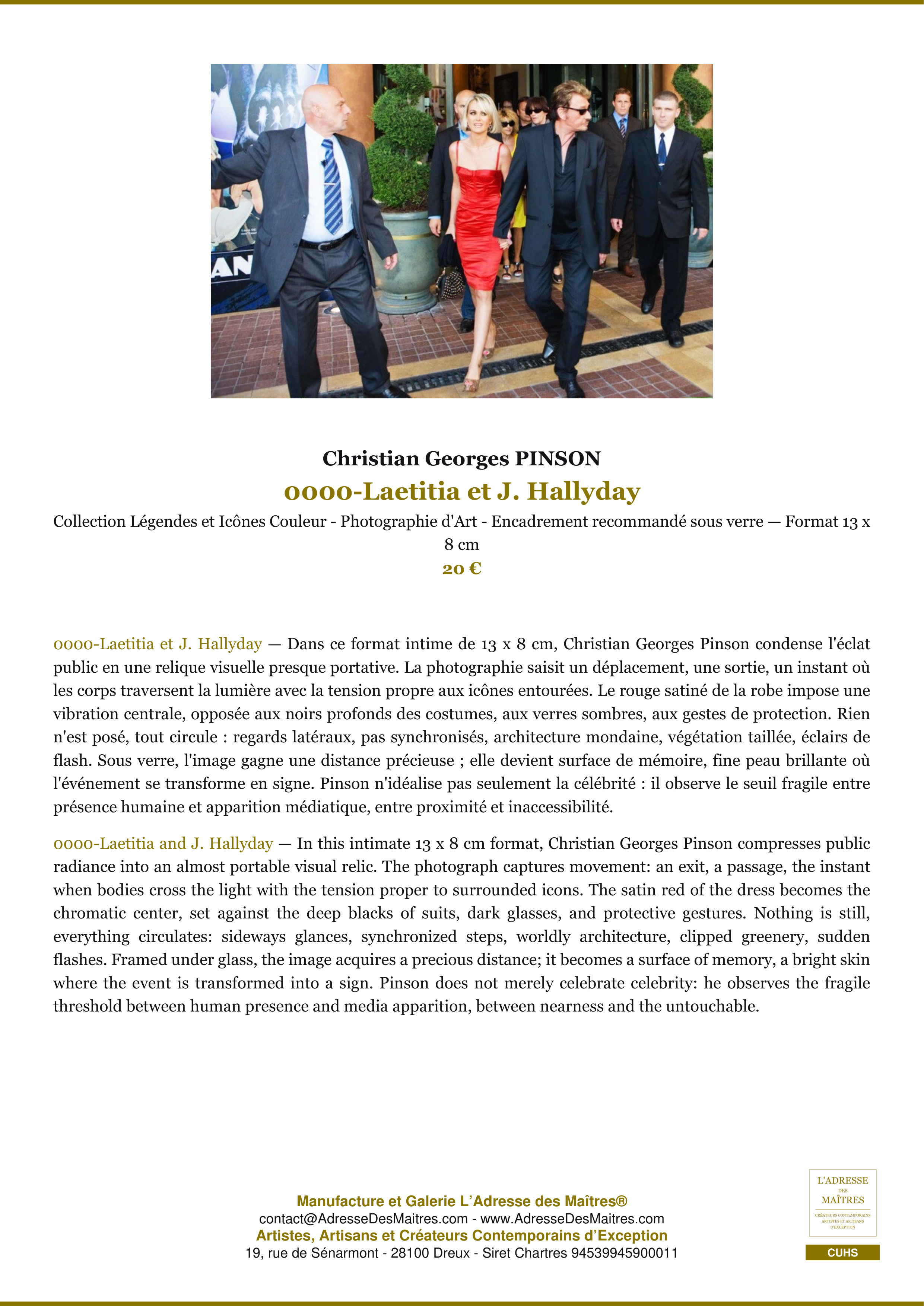 Fiche Premium — 0000-Laetitia et J. Hallyday — Christian Georges PINSON — L'Adresse des Maîtres®