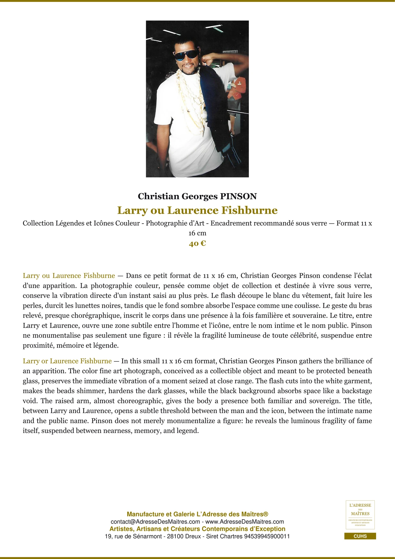 Fiche Premium - Larry ou Laurence Fishburne - Christian Georges PINSON - L'Adresse des Maîtres®