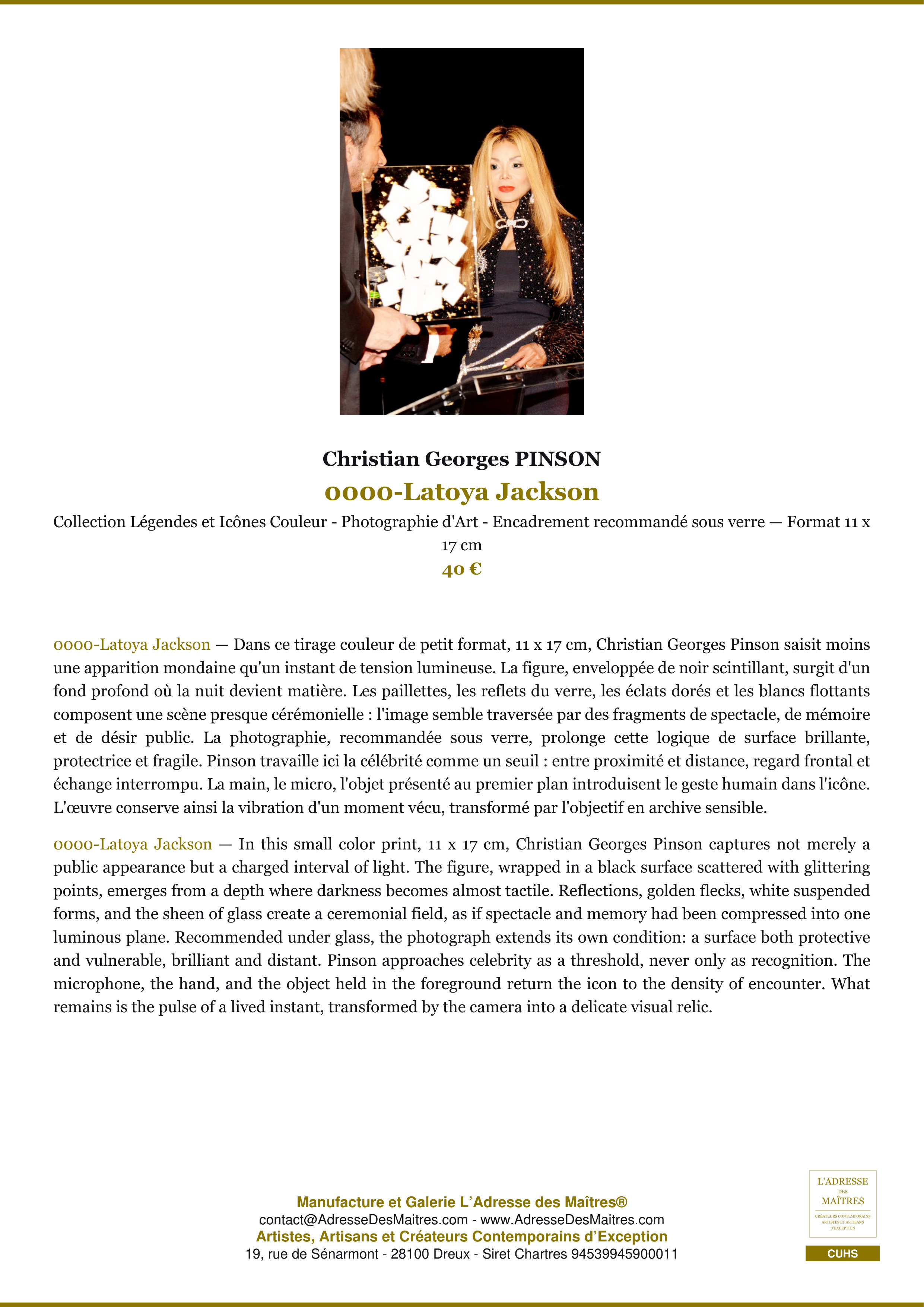 Fiche Premium — 0000-Latoya Jackson — Christian Georges PINSON — L'Adresse des Maîtres®