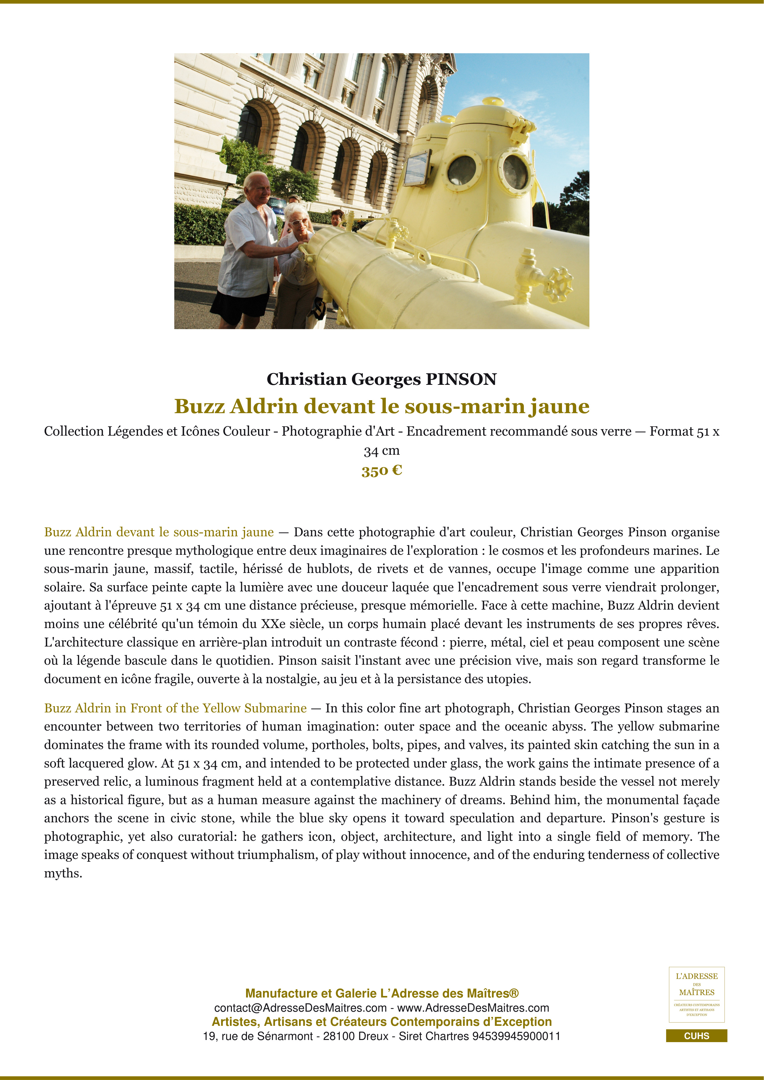 Fiche Premium — Buzz Aldrin devant le sous-marin jaune — Christian Georges PINSON — L'Adresse des Maîtres®