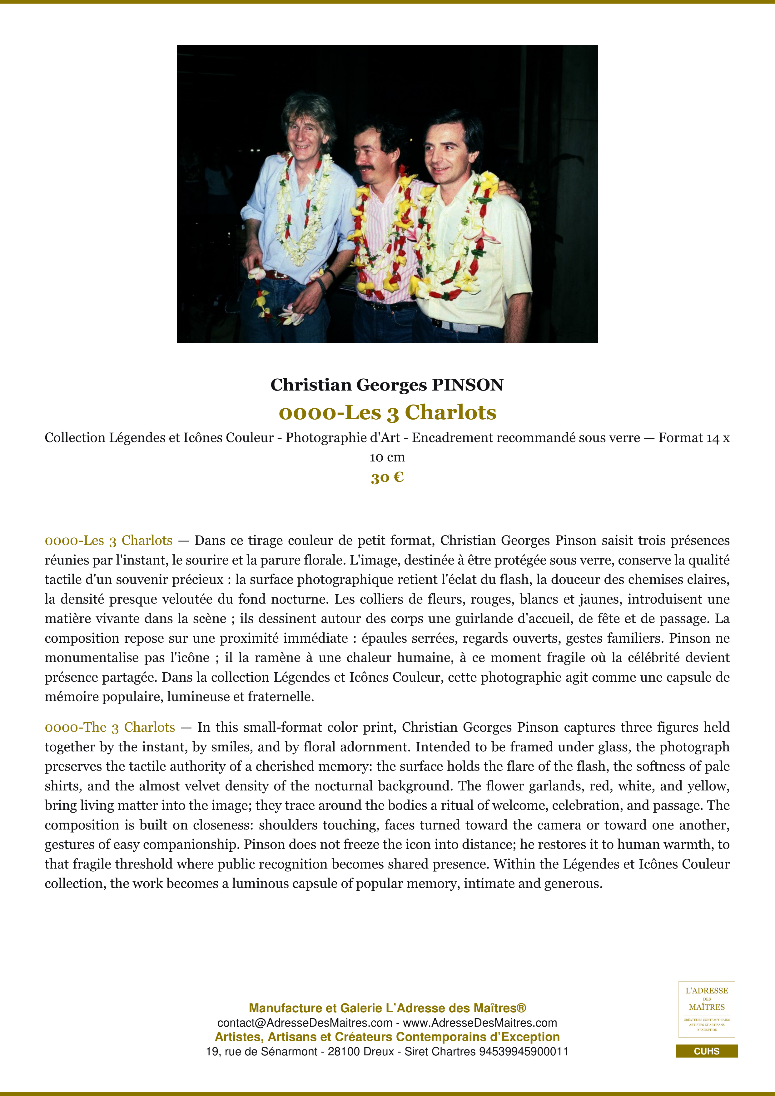 Fiche Premium — 0000-Les 3 Charlots — Christian Georges PINSON — L'Adresse des Maîtres®