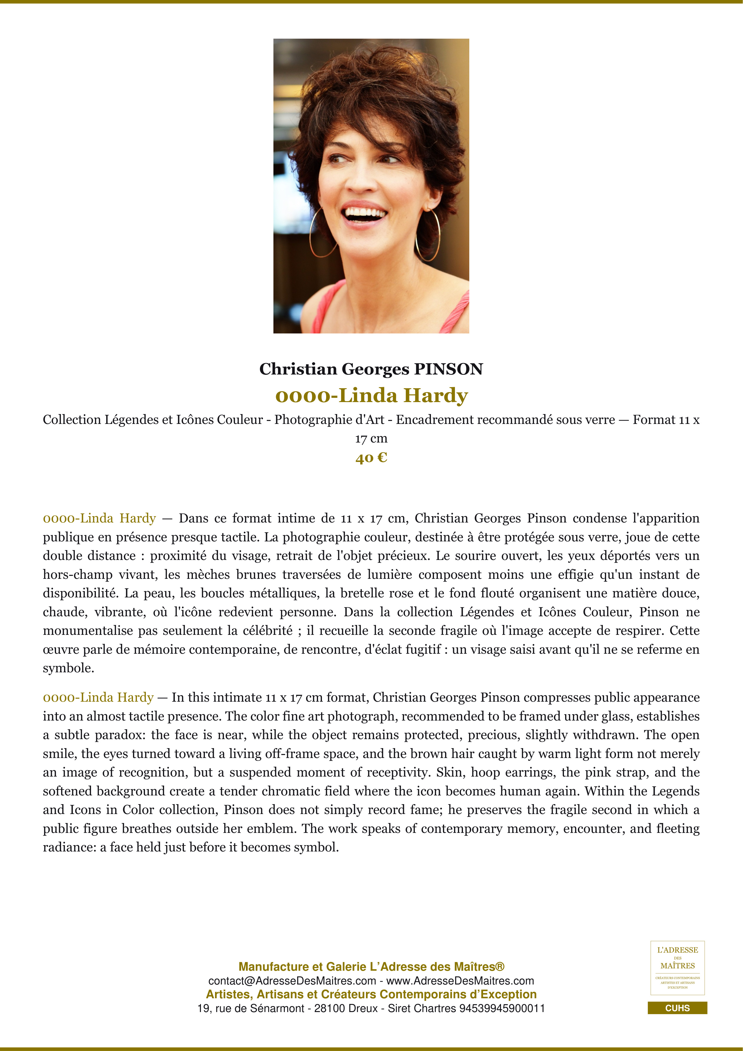 Fiche Premium — 0000-Linda Hardy — Christian Georges PINSON — L'Adresse des Maîtres®
